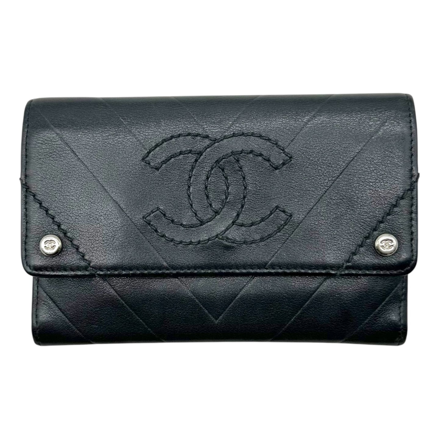 Chanel Black Leather Chevron Wallet