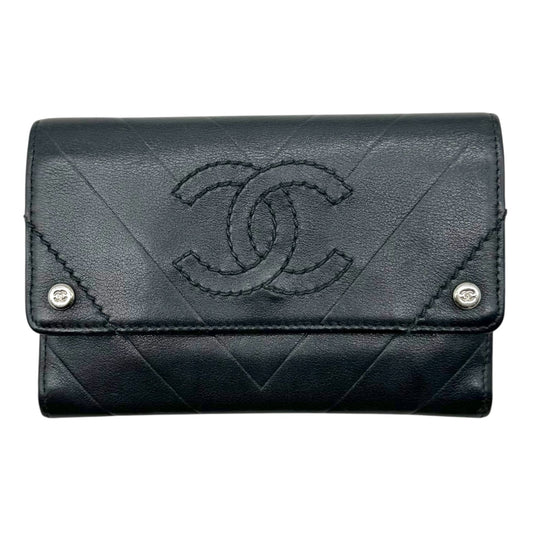 Chanel Black Leather Chevron Wallet