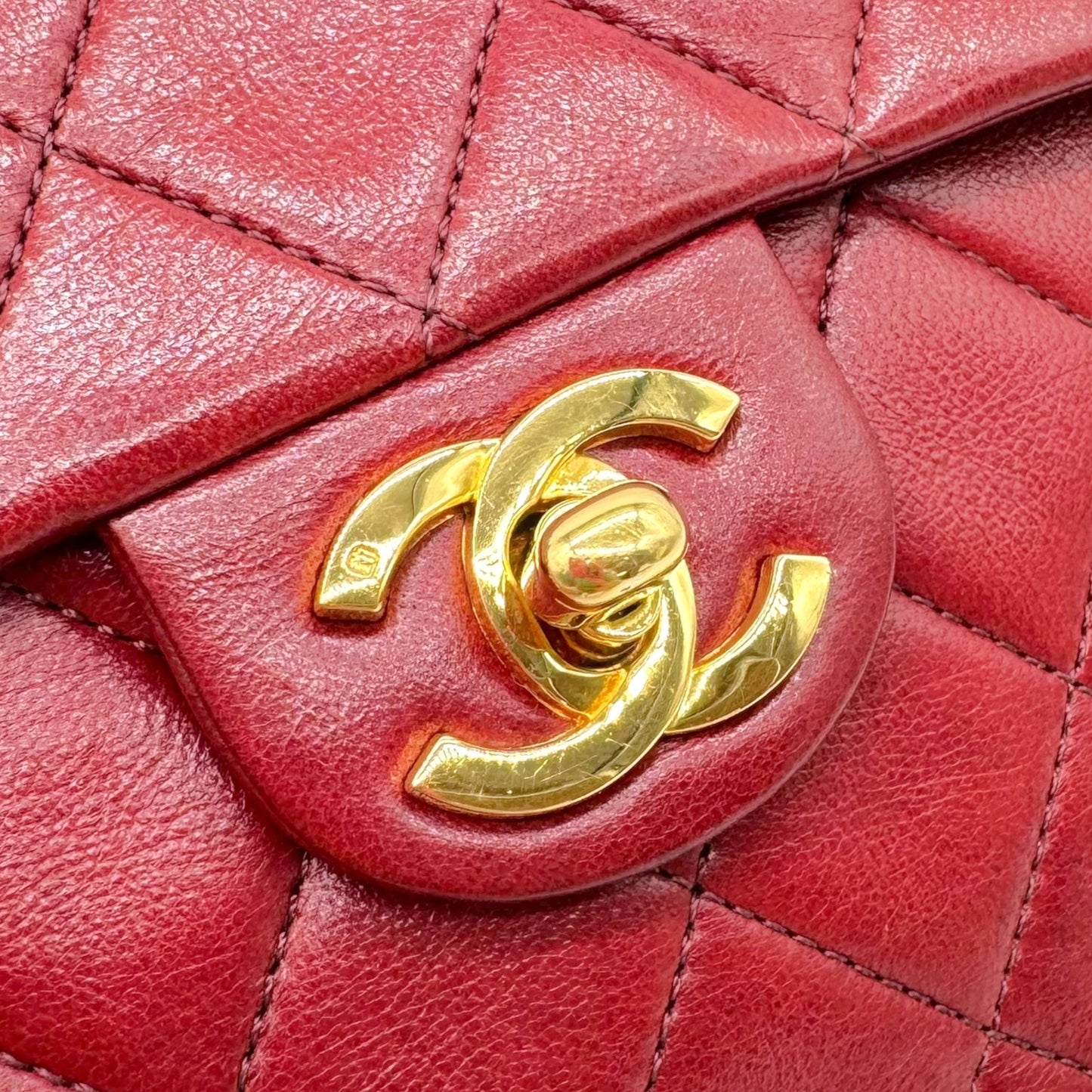 Chanel Small Square Classic Flap Bag Burgundy Gold Leather