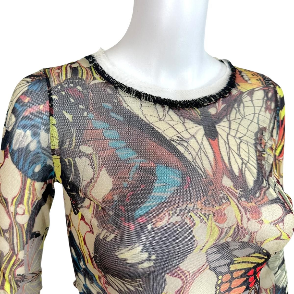 Jean Paul Gaultier Longsleeve Mesh Top Multicolor Butterfly Print