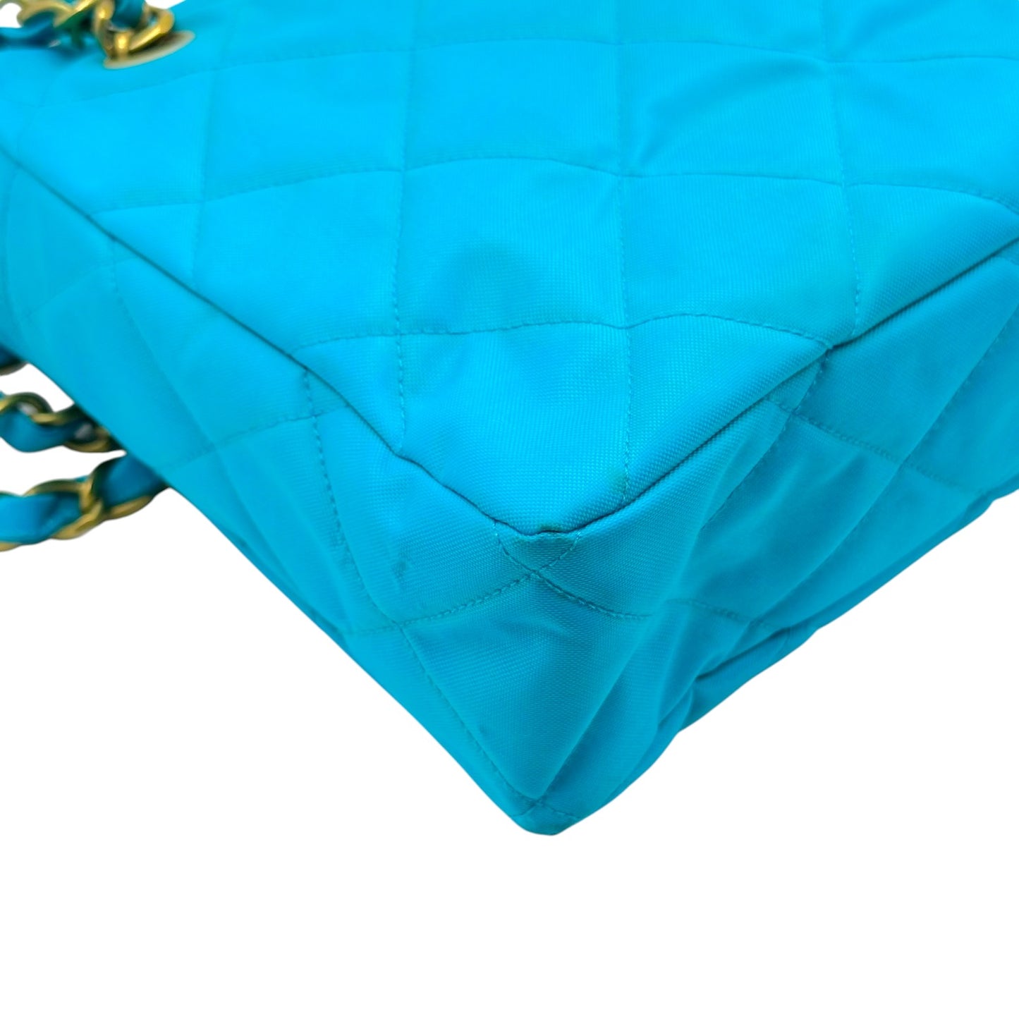 Chanel Bright Turquoise & Gold Matelasse Quilted Nylon Shoulder Bag 1991-94