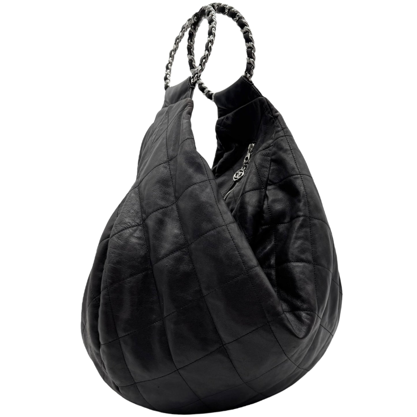 Chanel Black Matelasse Quilted Lambskin Oversized Ring Handle Hobo 1994-96] - Outfit Repeater