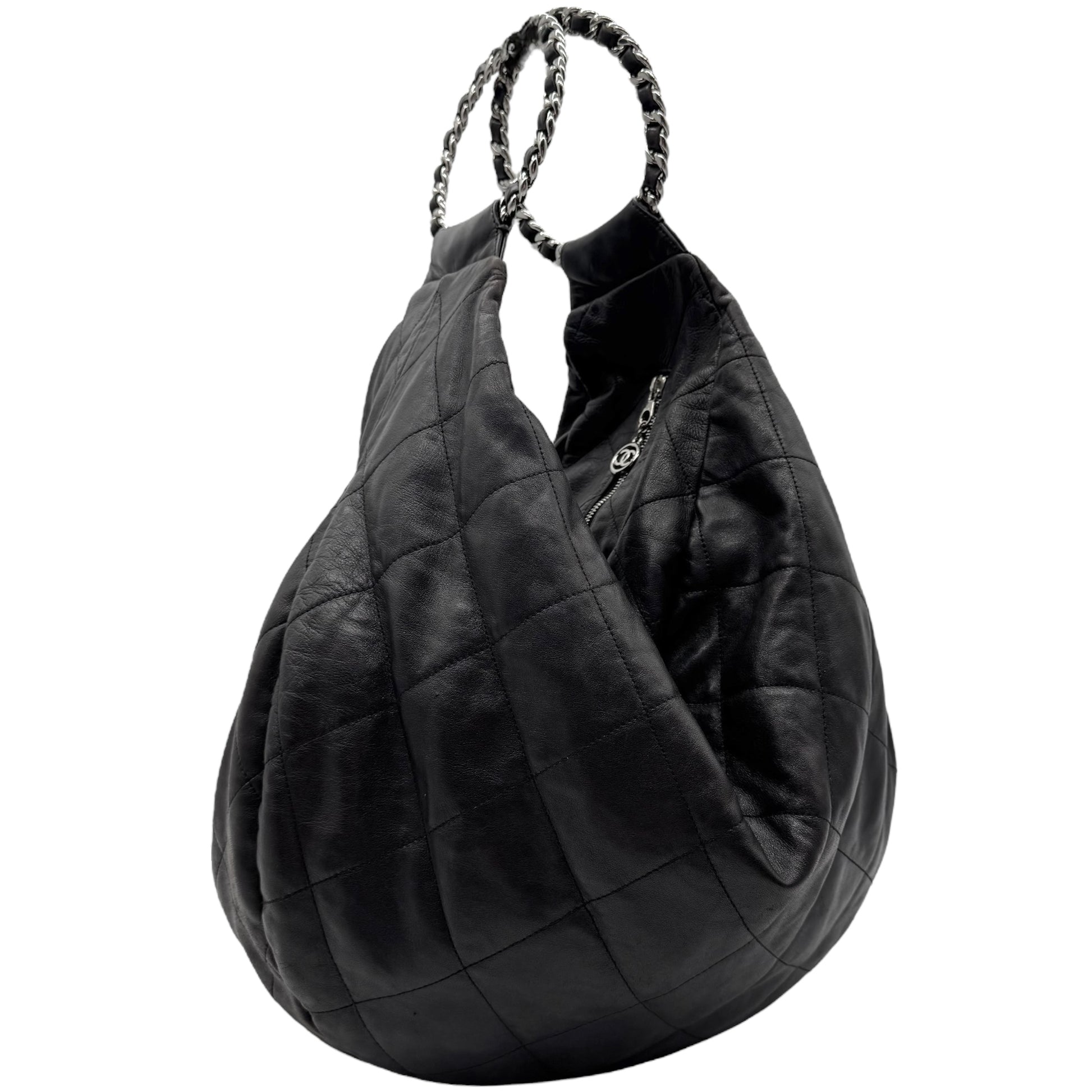 Chanel Black Matelasse Quilted Lambskin Oversized Ring Handle Hobo 1994-96] - Outfit Repeater