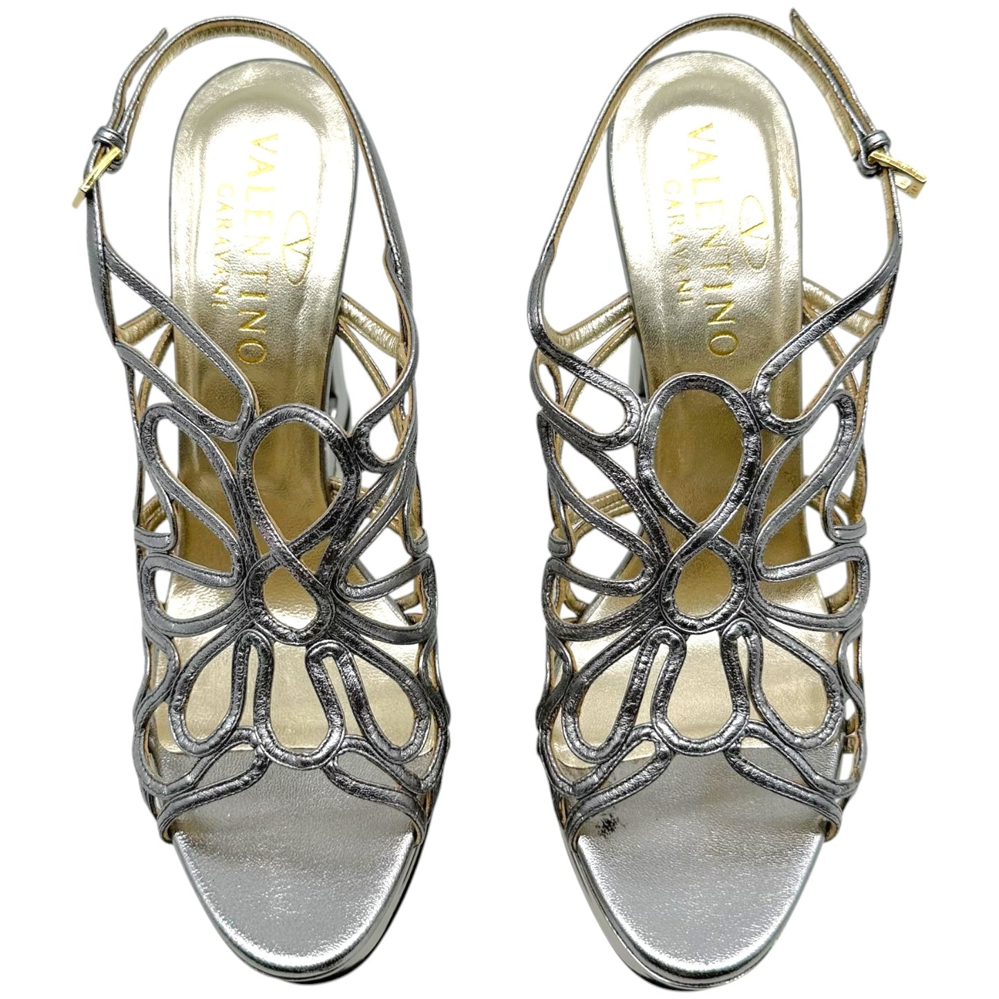 Valentino Garavani Silver Cut-Out Platform Wedge Heels