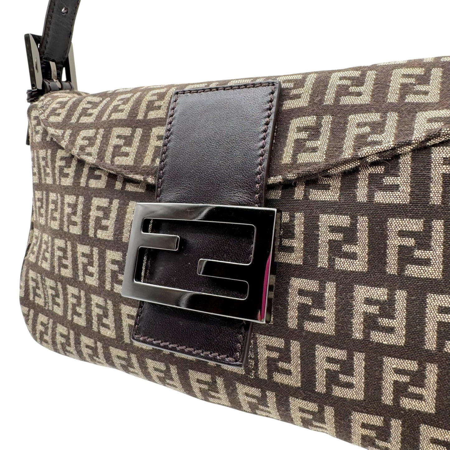 Fendi Brown Zucchino Monogram Fold-Over Baguette Bag