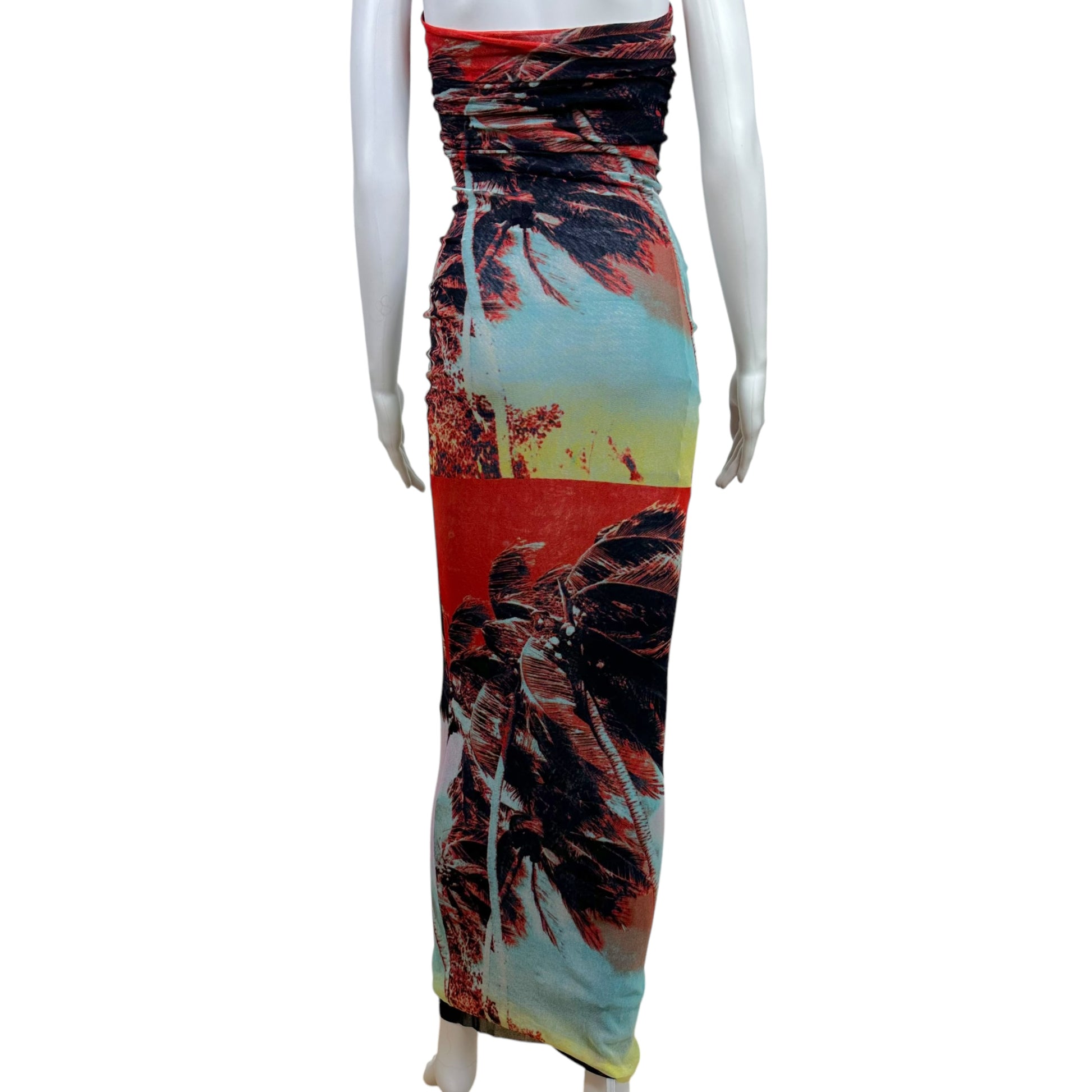 Jean Paul Gaultier Maxi Dress Palm Tree Print Strapless Red