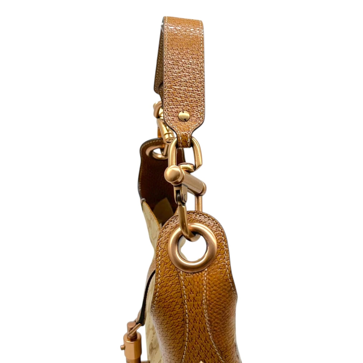 Gucci Shoulder Bag Beige Monogram Tan Leather Piston Lock