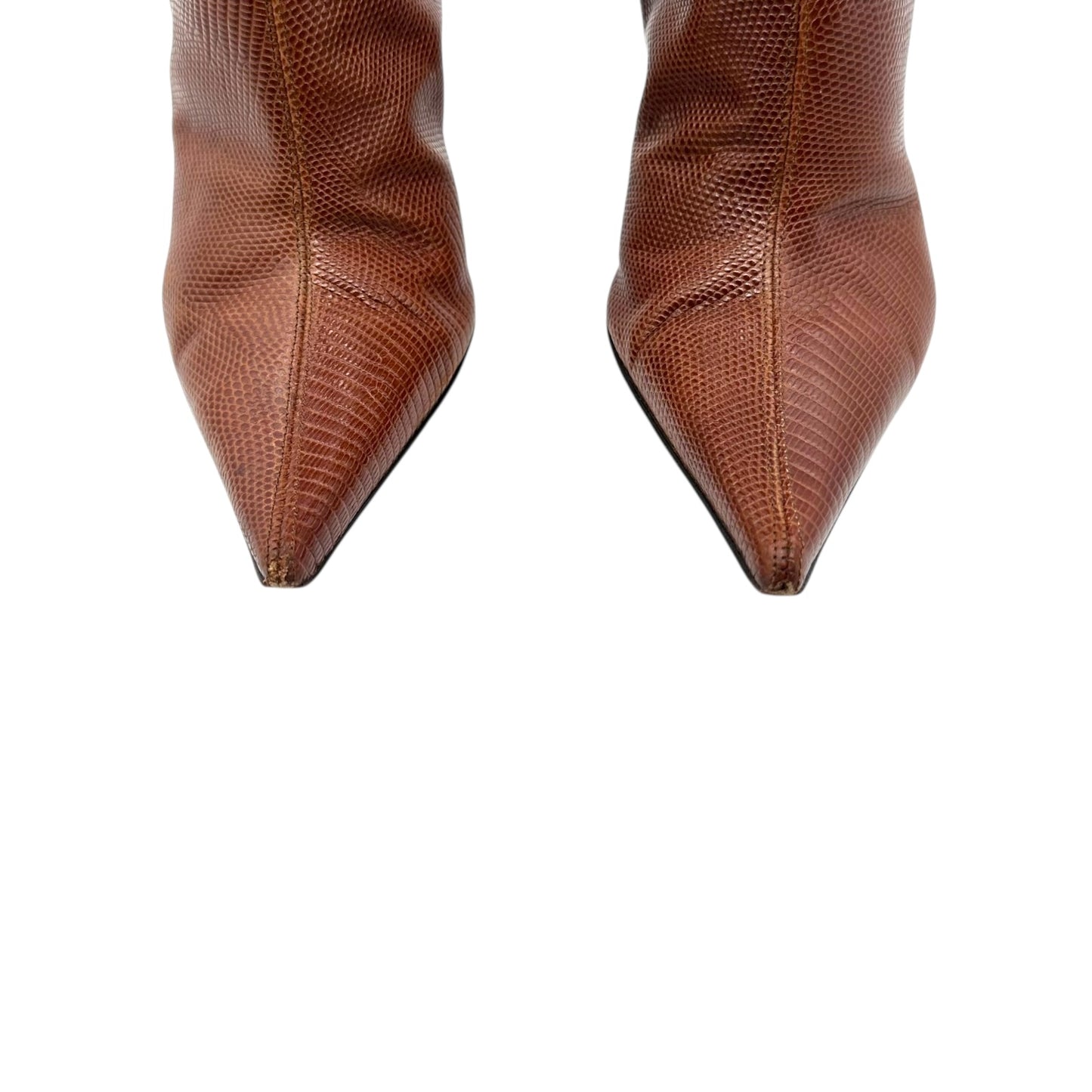 D&G Dolce & Gabbana Brown Lizard Skin Logo Boots