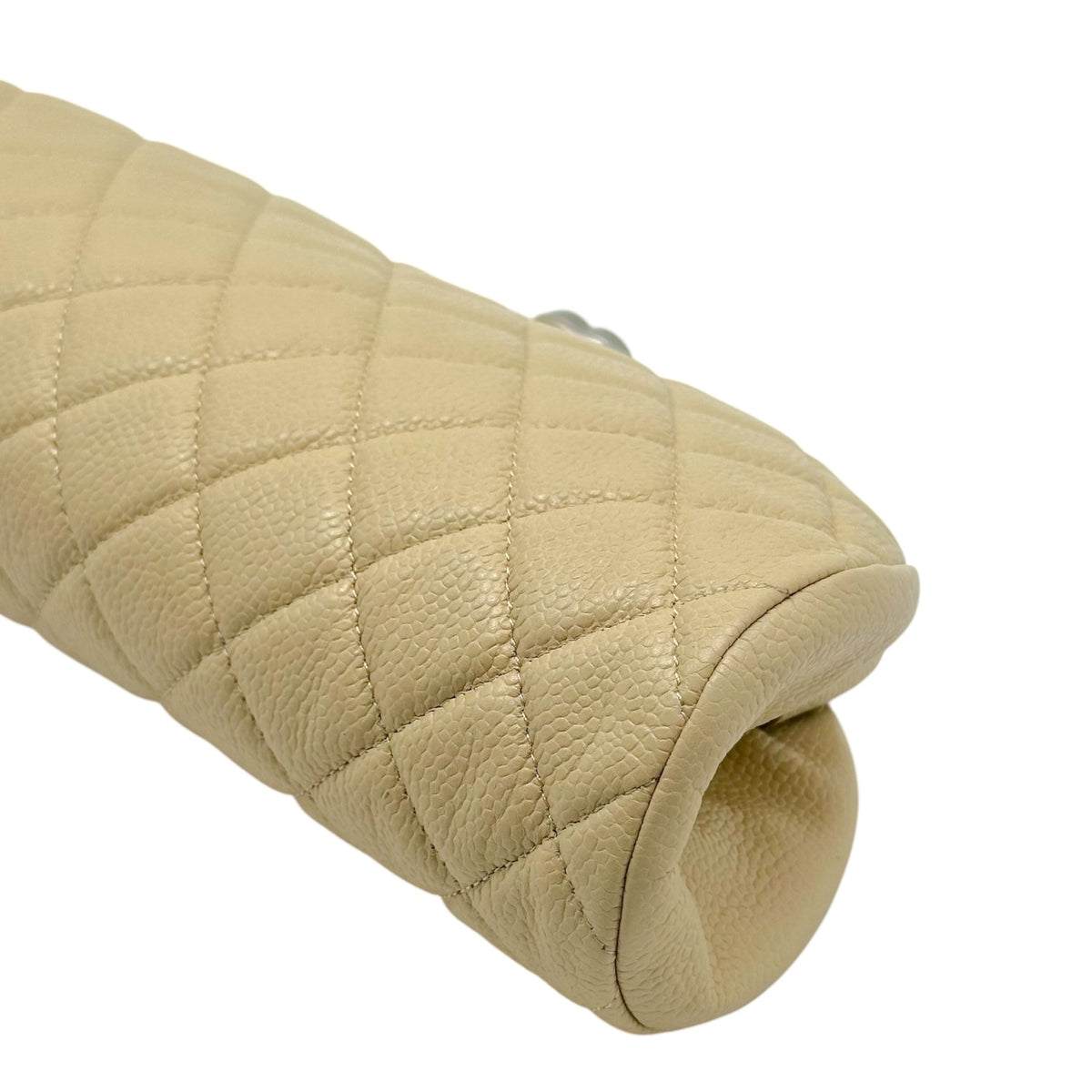 Chanel Light Beige Caviar Leather Crescent Clutch Bag