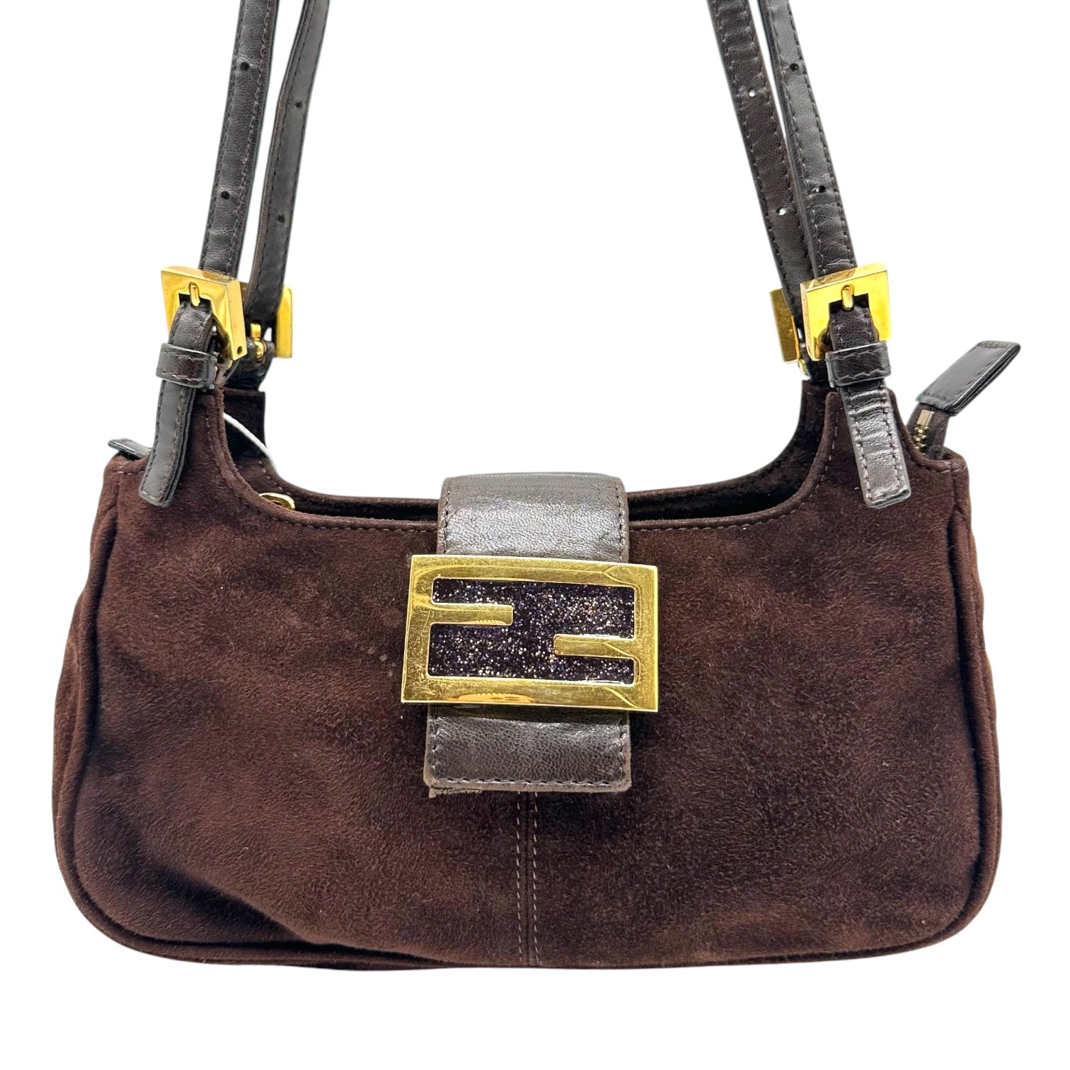 Fendi Brown Suede Small Shoulder Baguette Bag