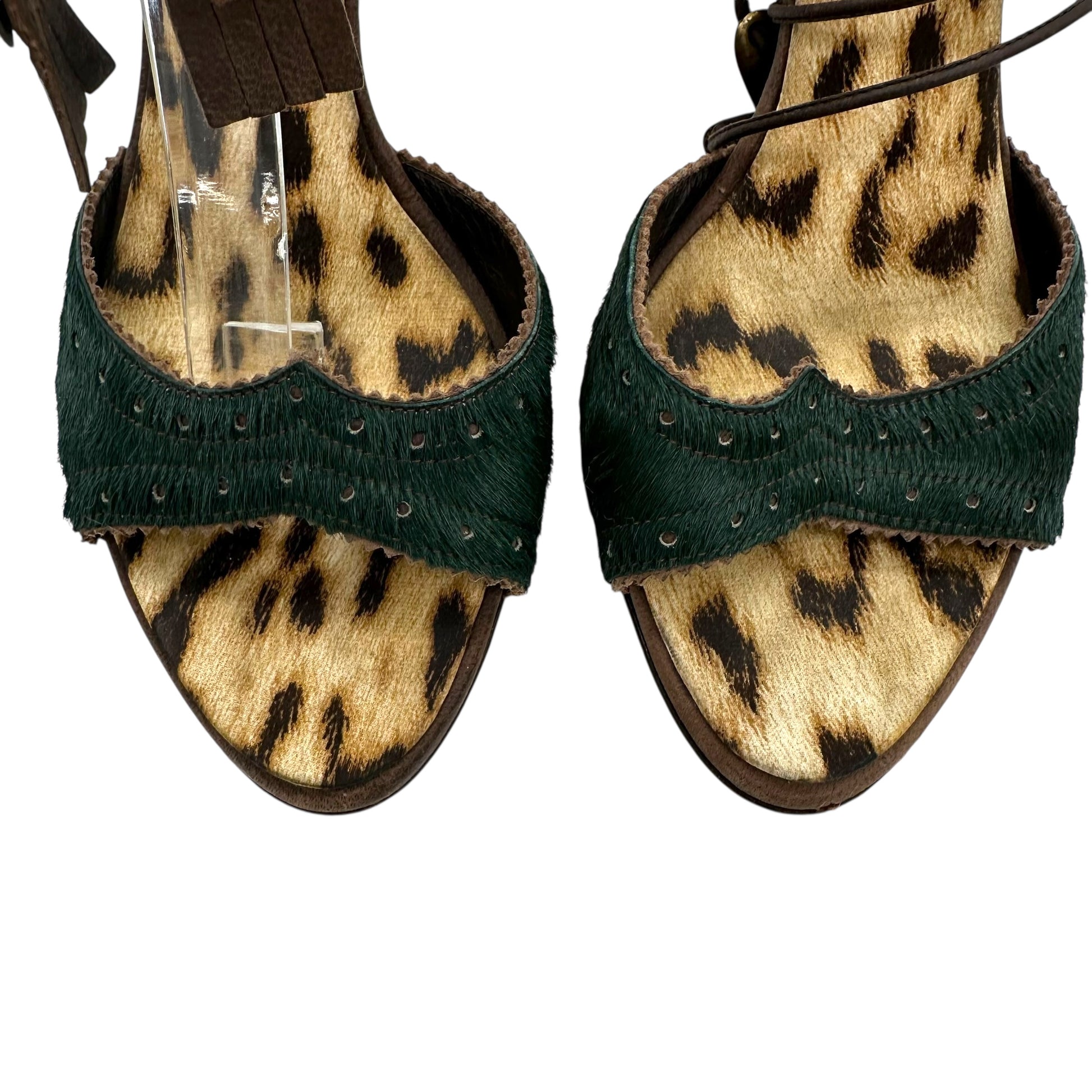 Roberto Cavalli Dark Green Ponyhair Wrap Heels - Outfit Repeater