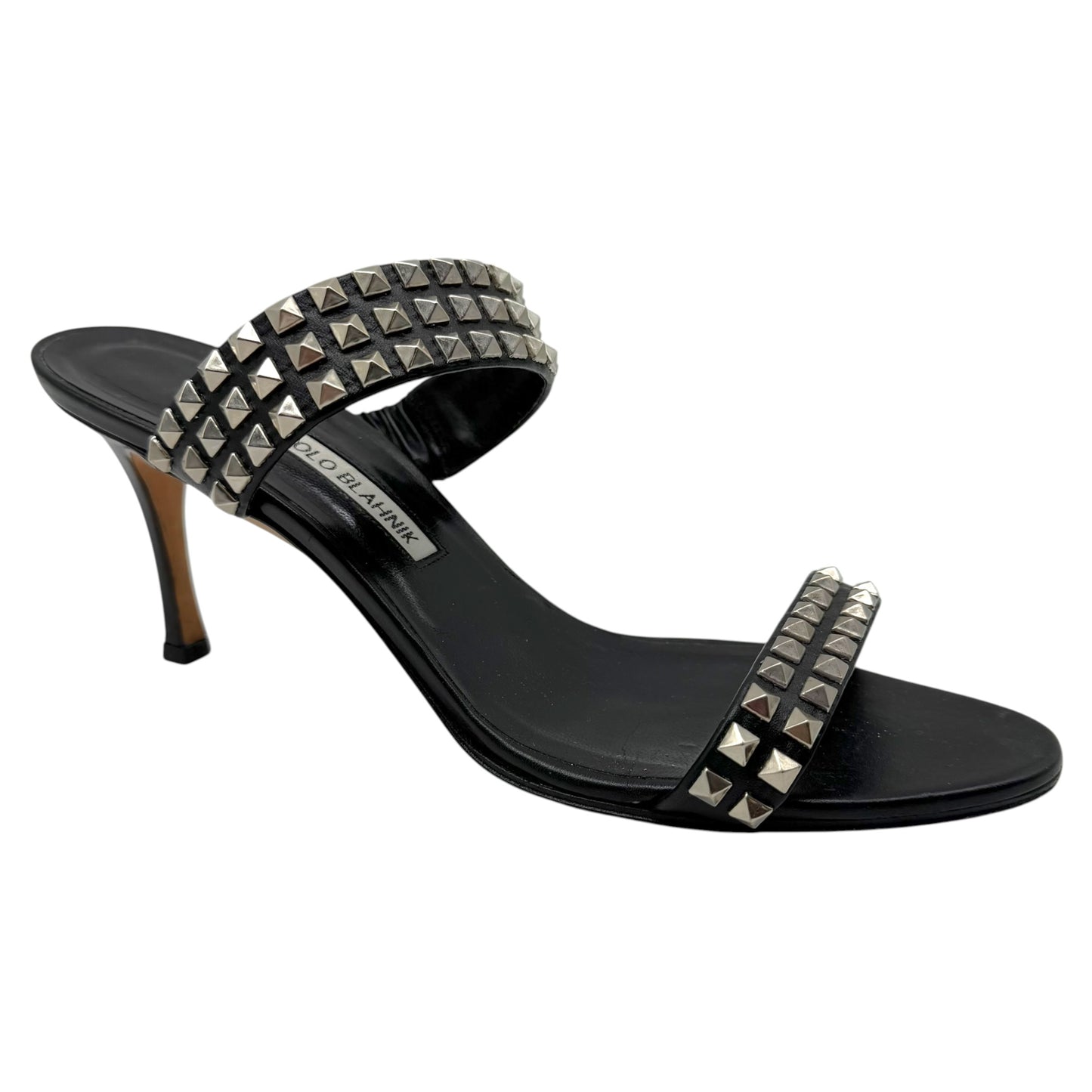 Manolo Blahnik Black & Silver Pyramid Stud Heeled Sandals
