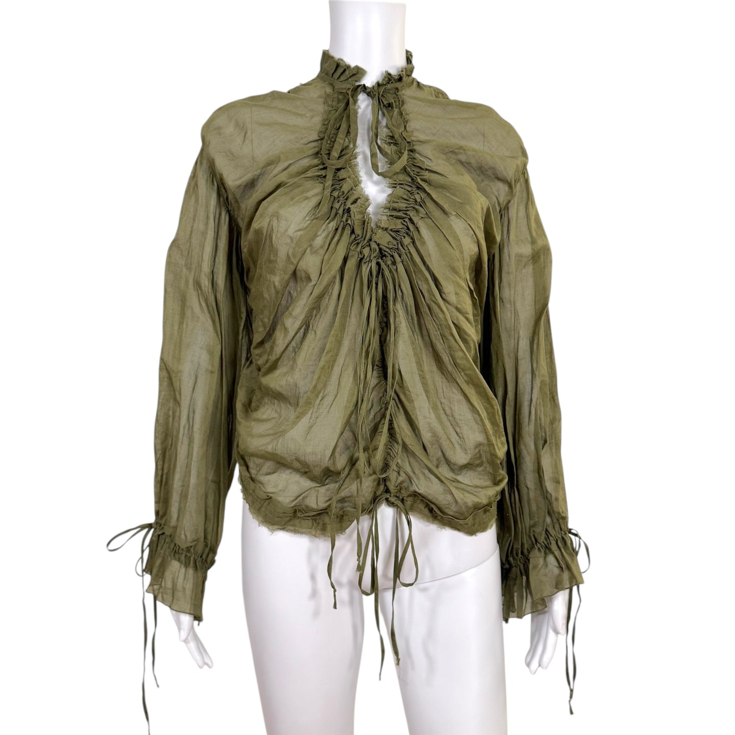 Dsquared2 Khaki Green Multi-Tie Sheer Blouse NEW - Outfit Repeater
