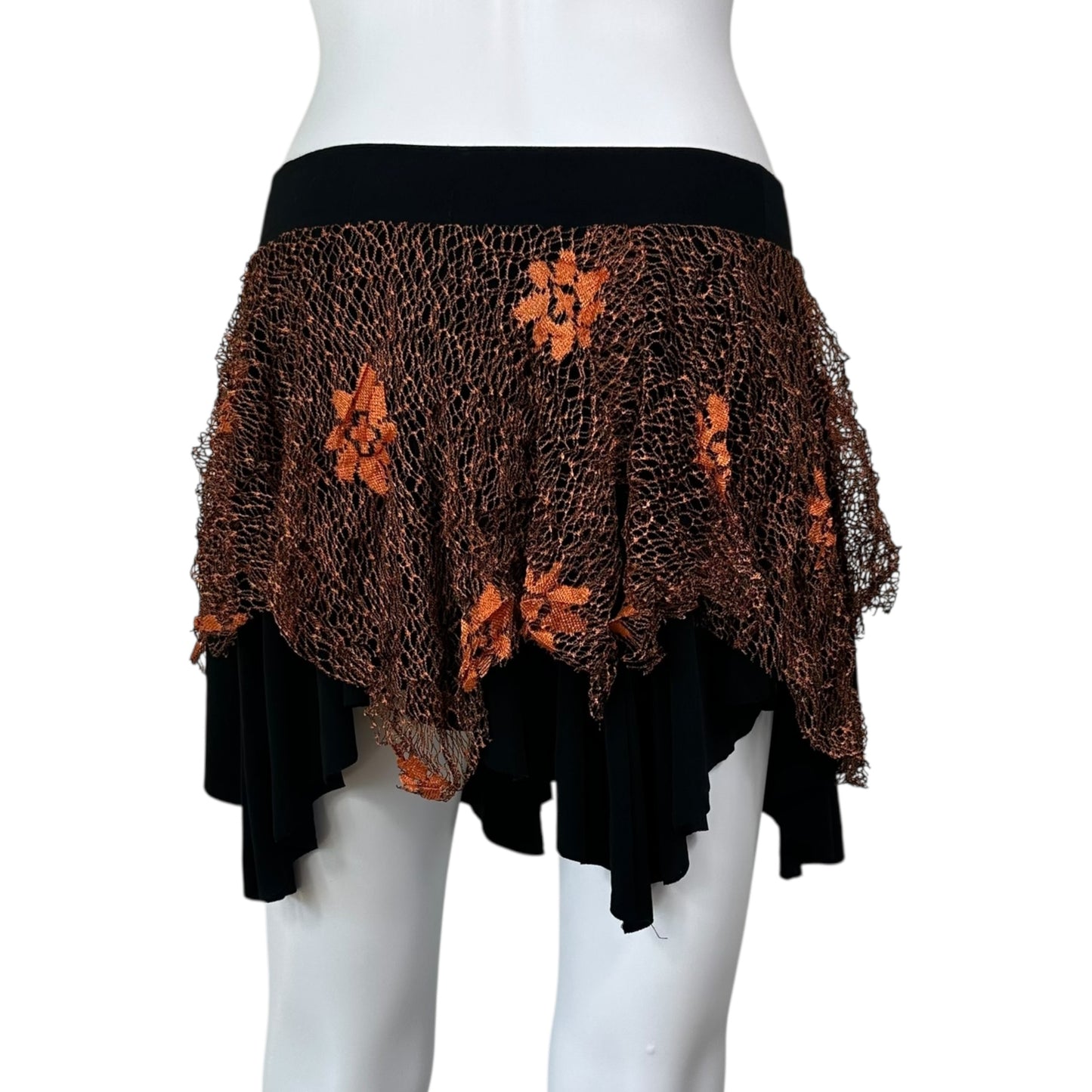 Versace Versus Black & Orange Asymmetrical Lace Mini Skirt - Outfit Repeater