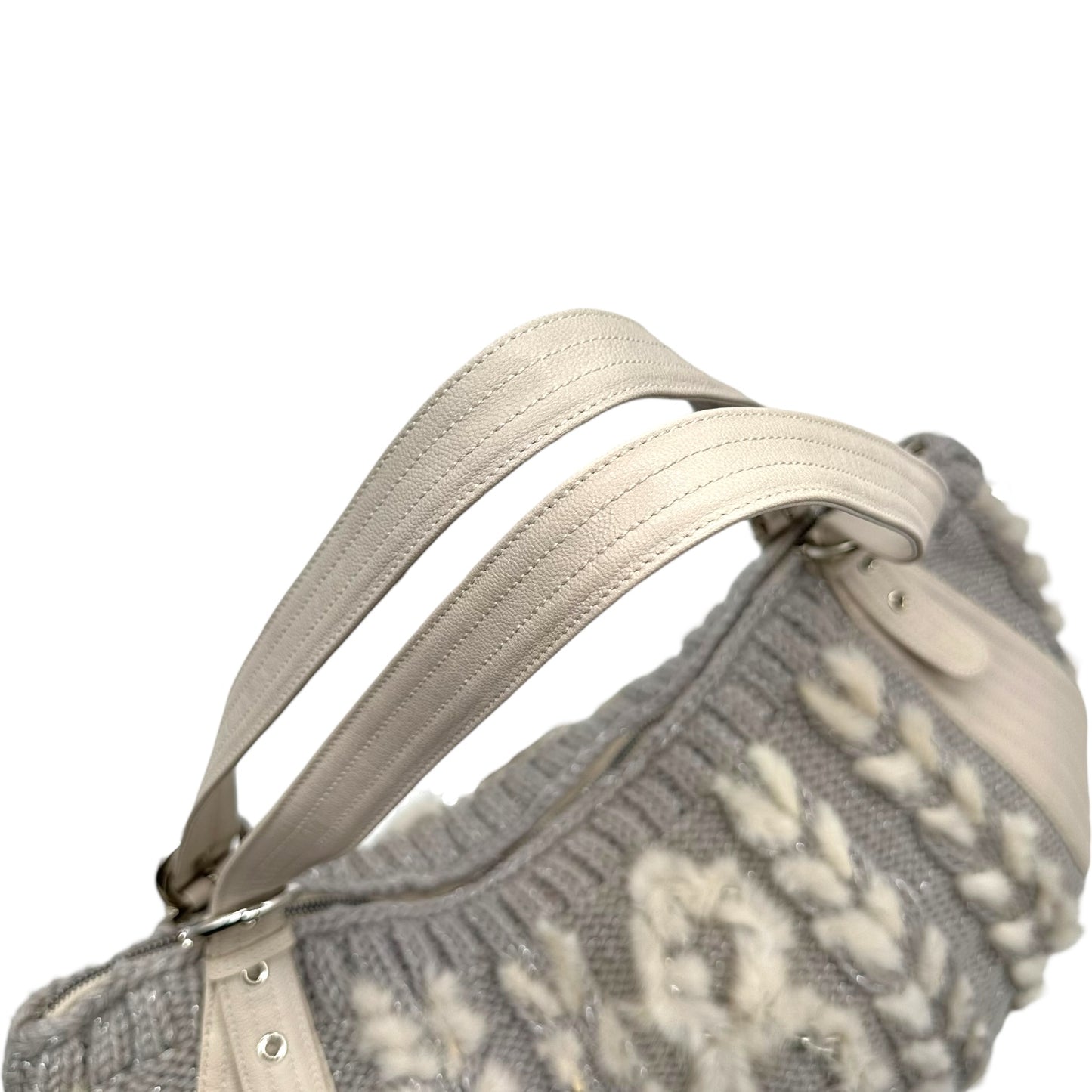 Salvatore Ferragamo Cable Knit & Rabbit Fur Shoulder Bag