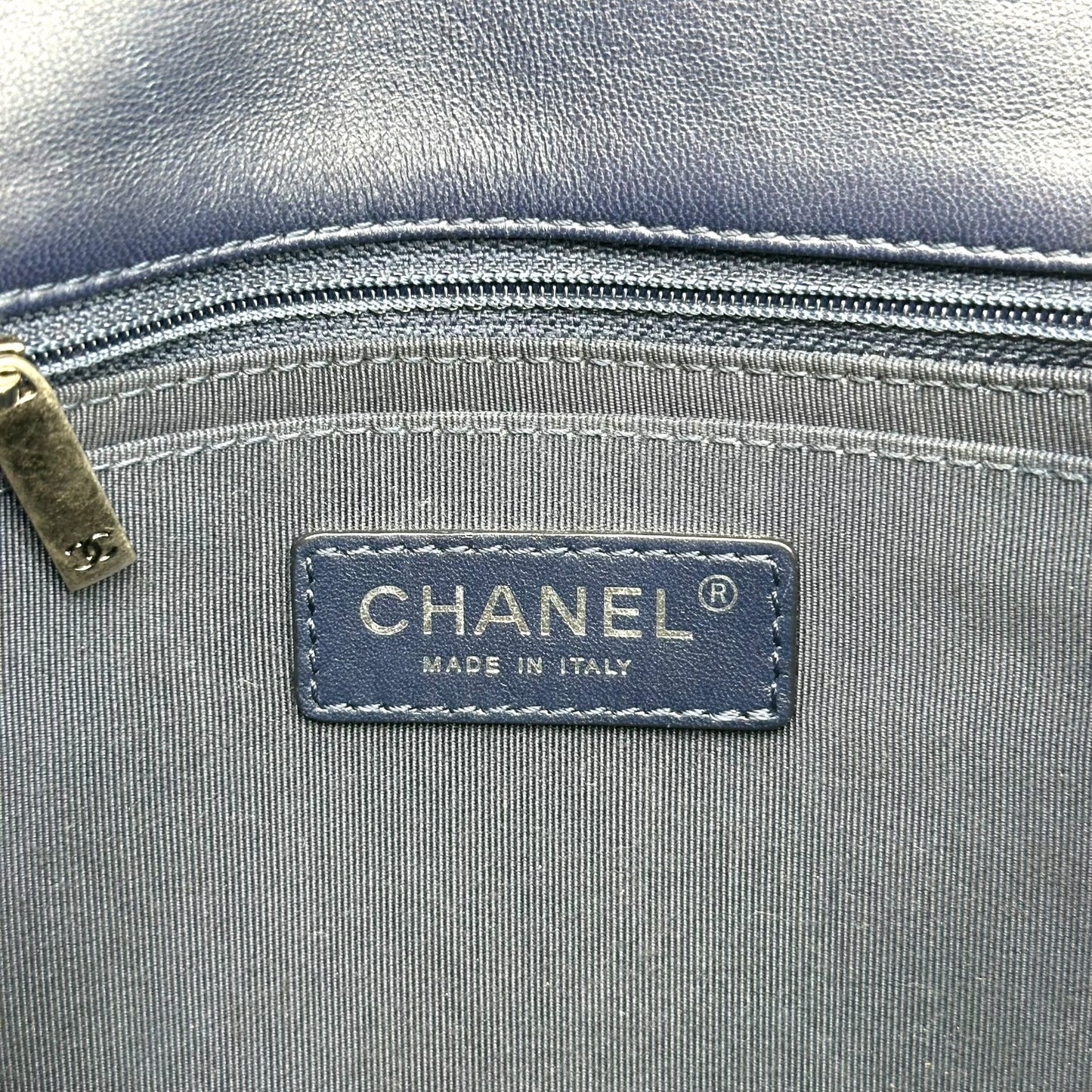 Chanel Small Square Flap Bag Navy Blue Woven Leather