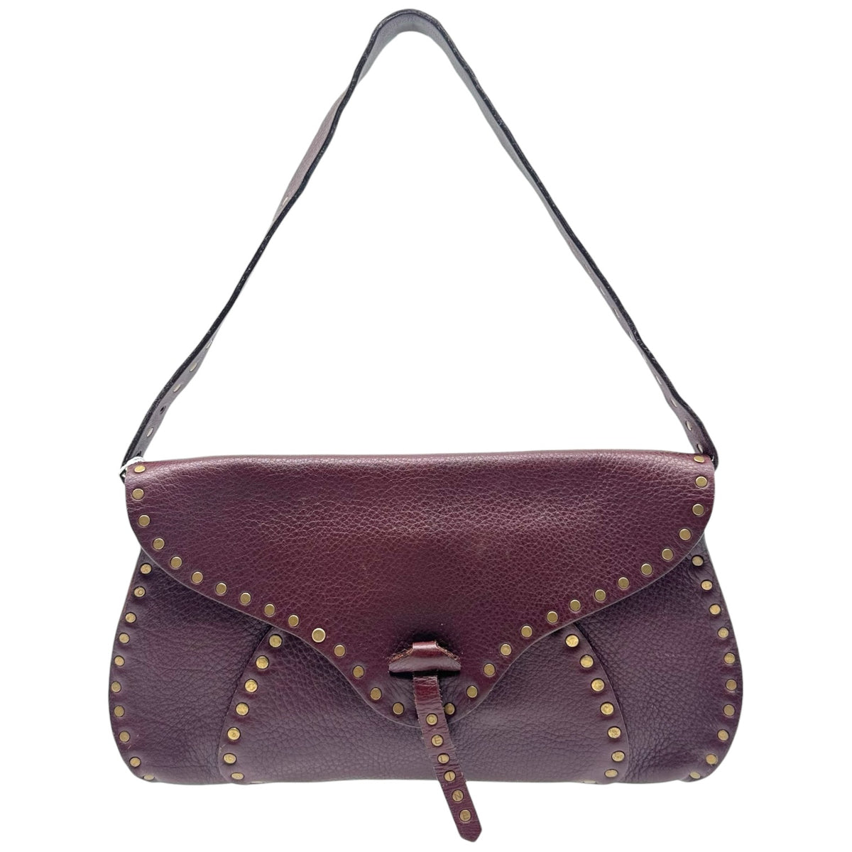 Celine Burgundy Leather Studded Shoulder Bag