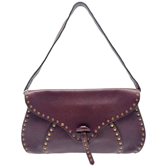 Celine Burgundy Leather Studded Shoulder Bag