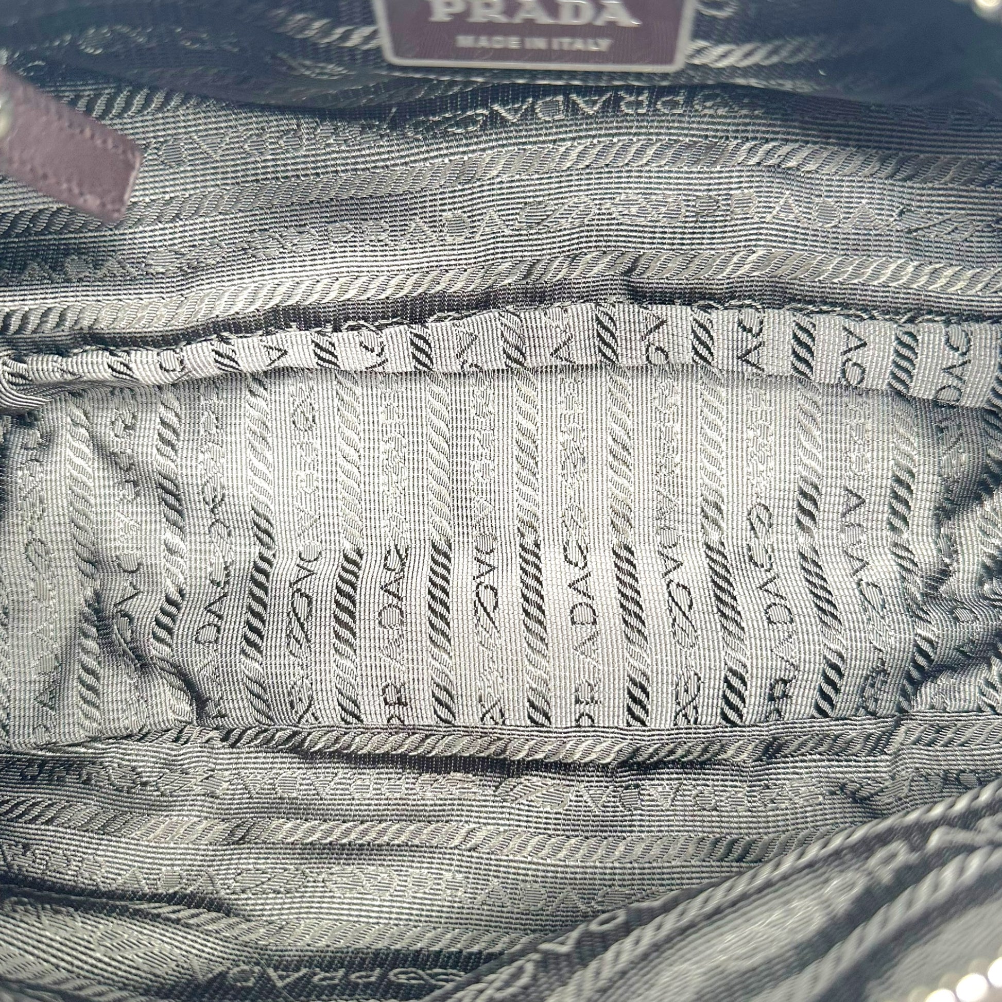 Prada Brown Leather Canvas Studded Shoulder Bag