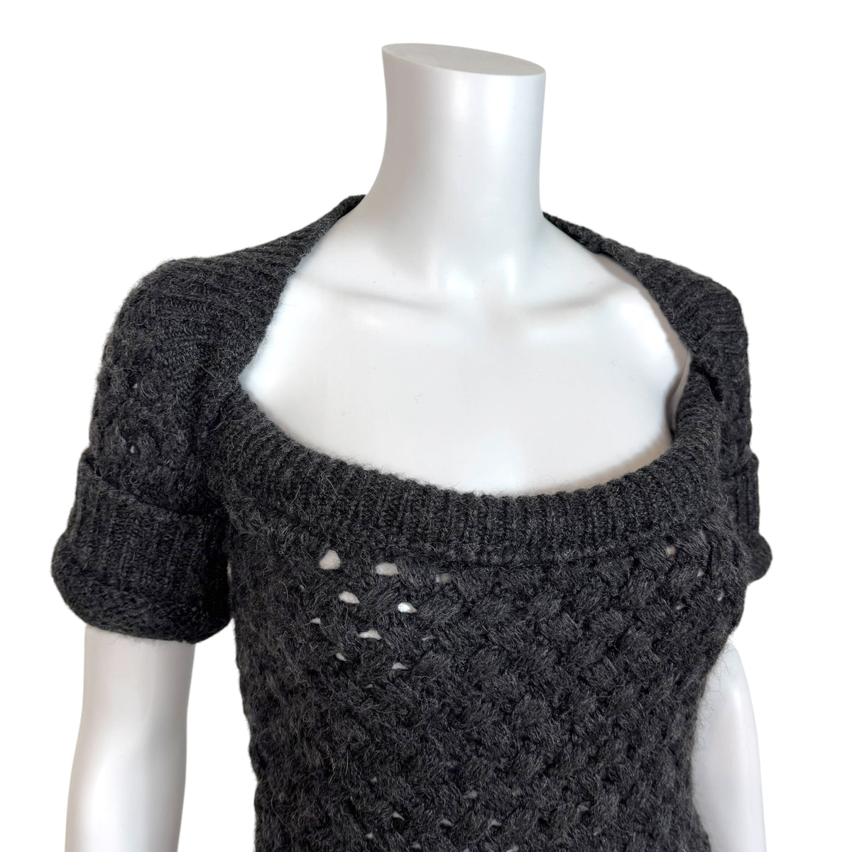 Dsquared2 Gray Wool Knit Square Neckline Short Sleeve Knit Top