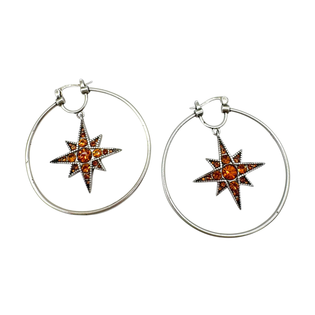 Roberto Cavalli Silver Amber Crystal Hoop Earrings