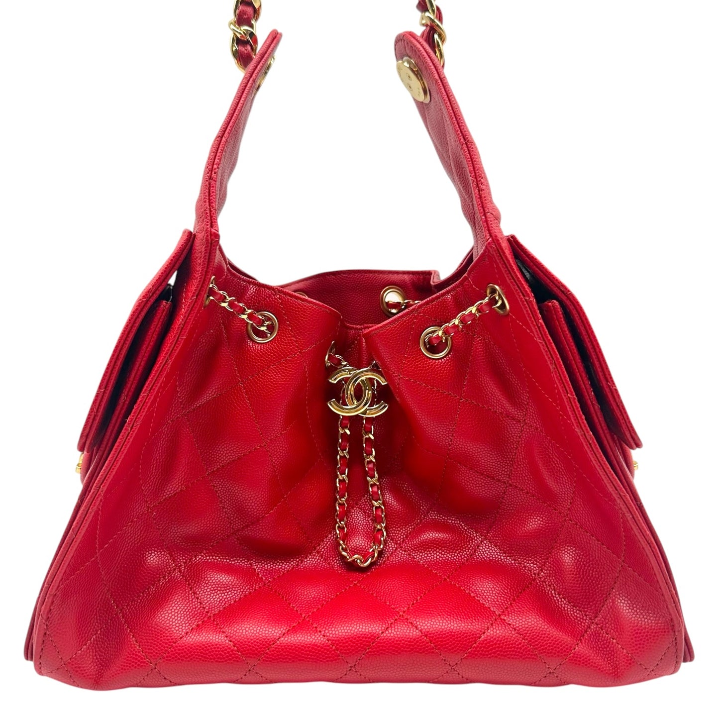 Chanel Red Caviar Leather Hobo Shoulder Bag