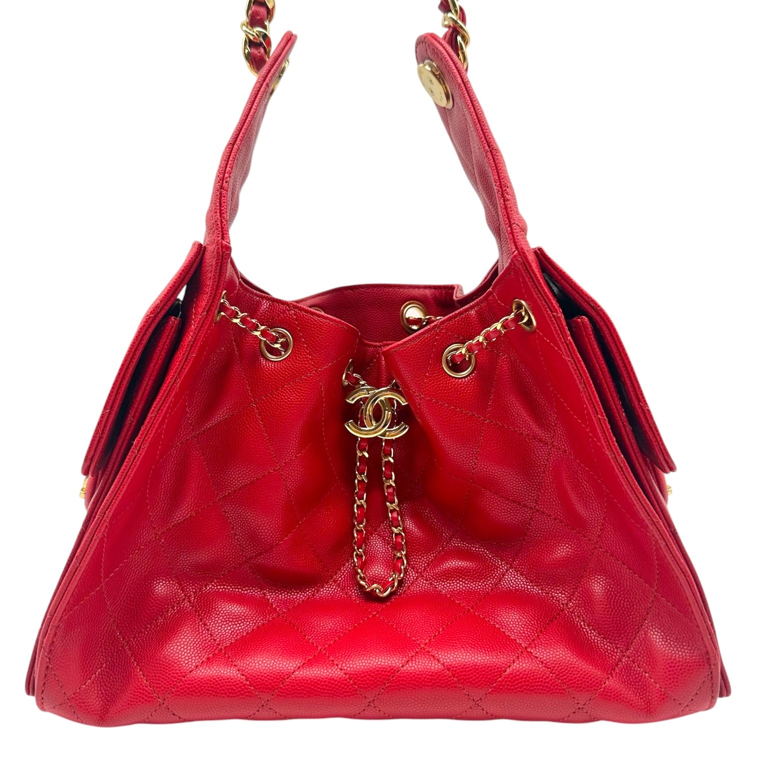 Chanel Red Caviar Leather Hobo Shoulder Bag