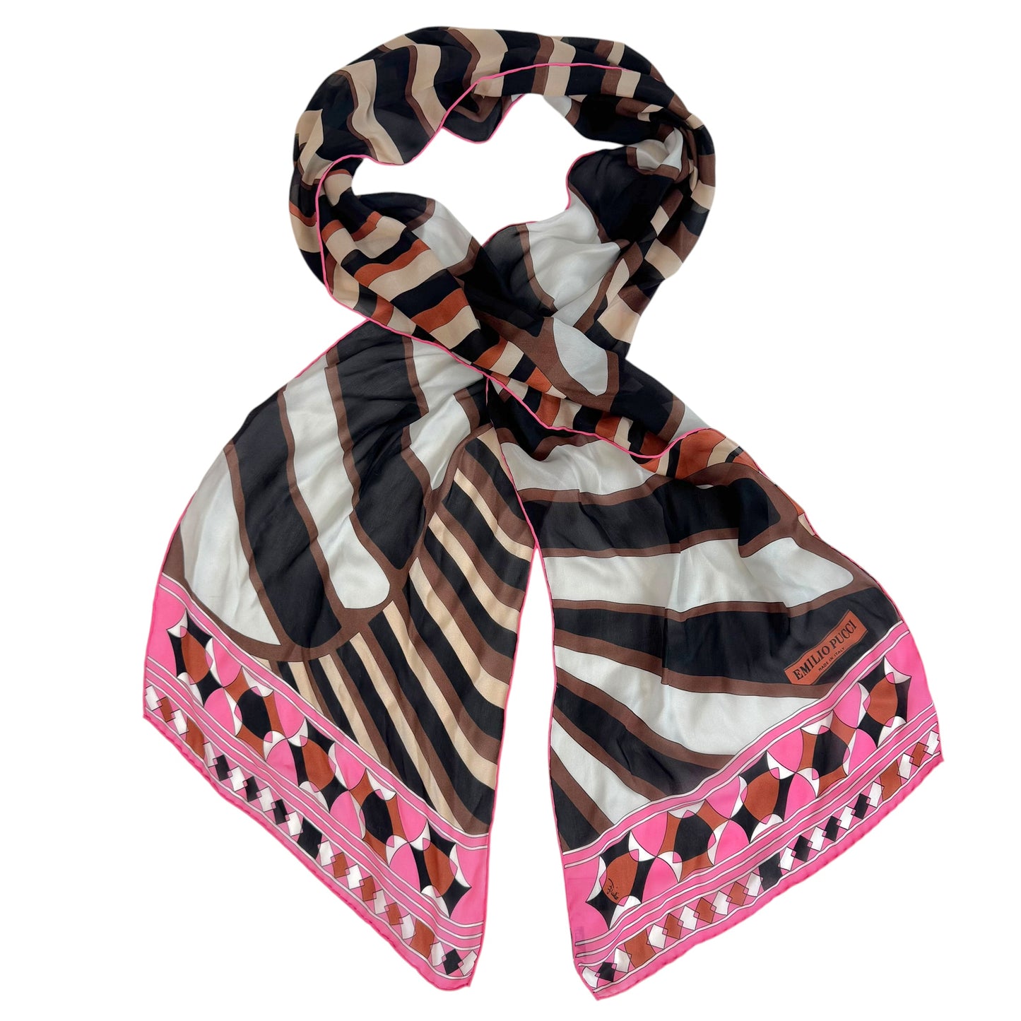 Emilio Pucci Brown & Pink Striped Sheer Silk Stole Scarf