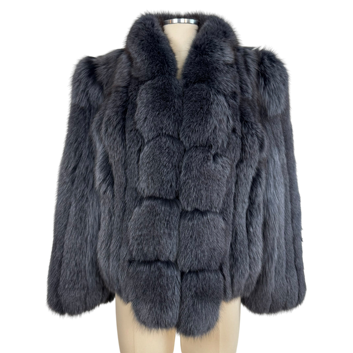 Sagano Fox Fur Coat Dark Gray 1990s Vintage XS