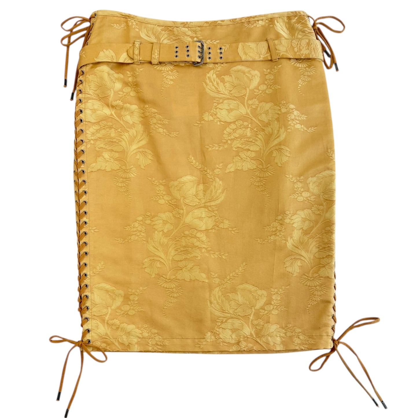 Jean Paul Gaultier Yellow Jacquard Lace Up Midi Skirt - Outfit Repeater