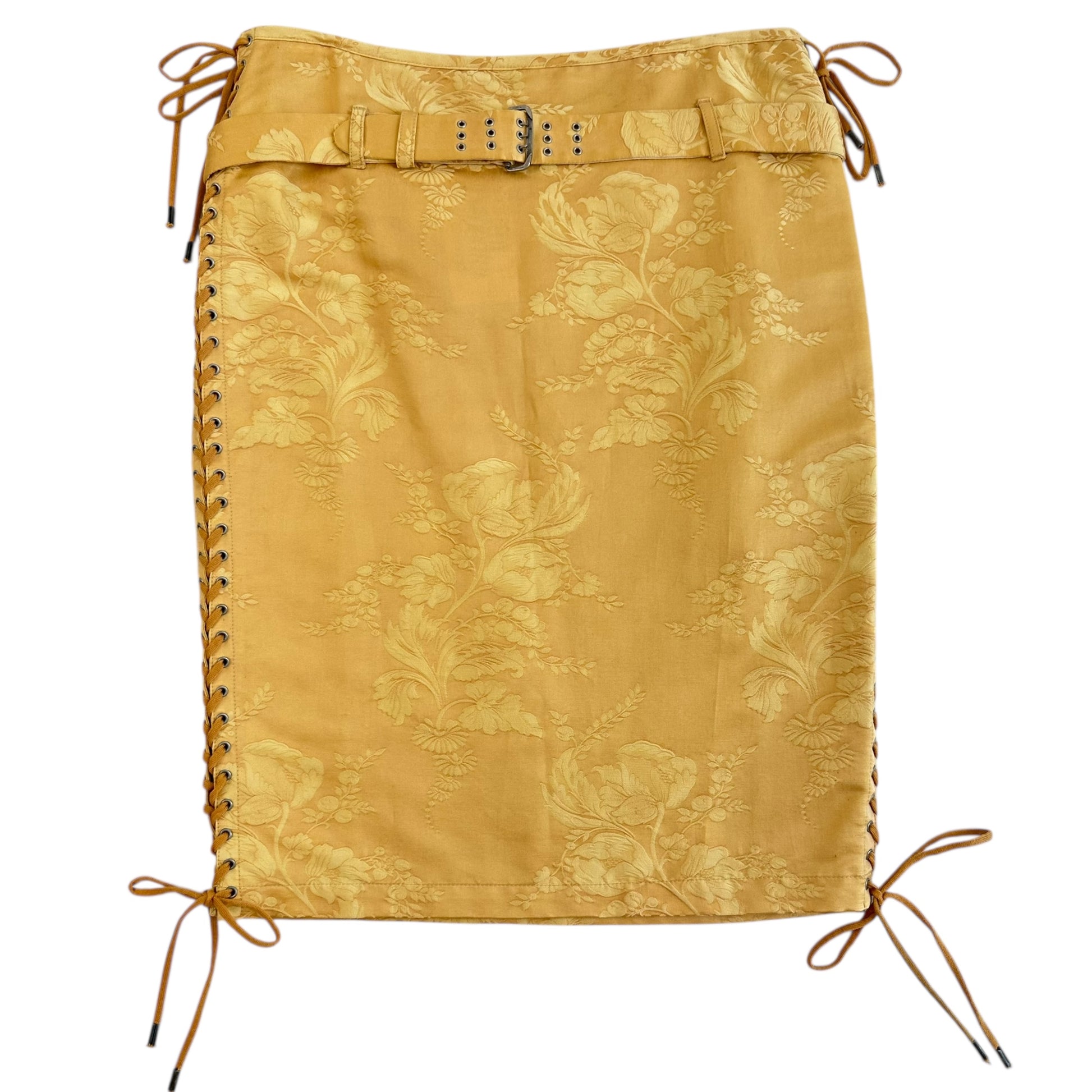 Jean Paul Gaultier Yellow Jacquard Lace Up Midi Skirt - Outfit Repeater