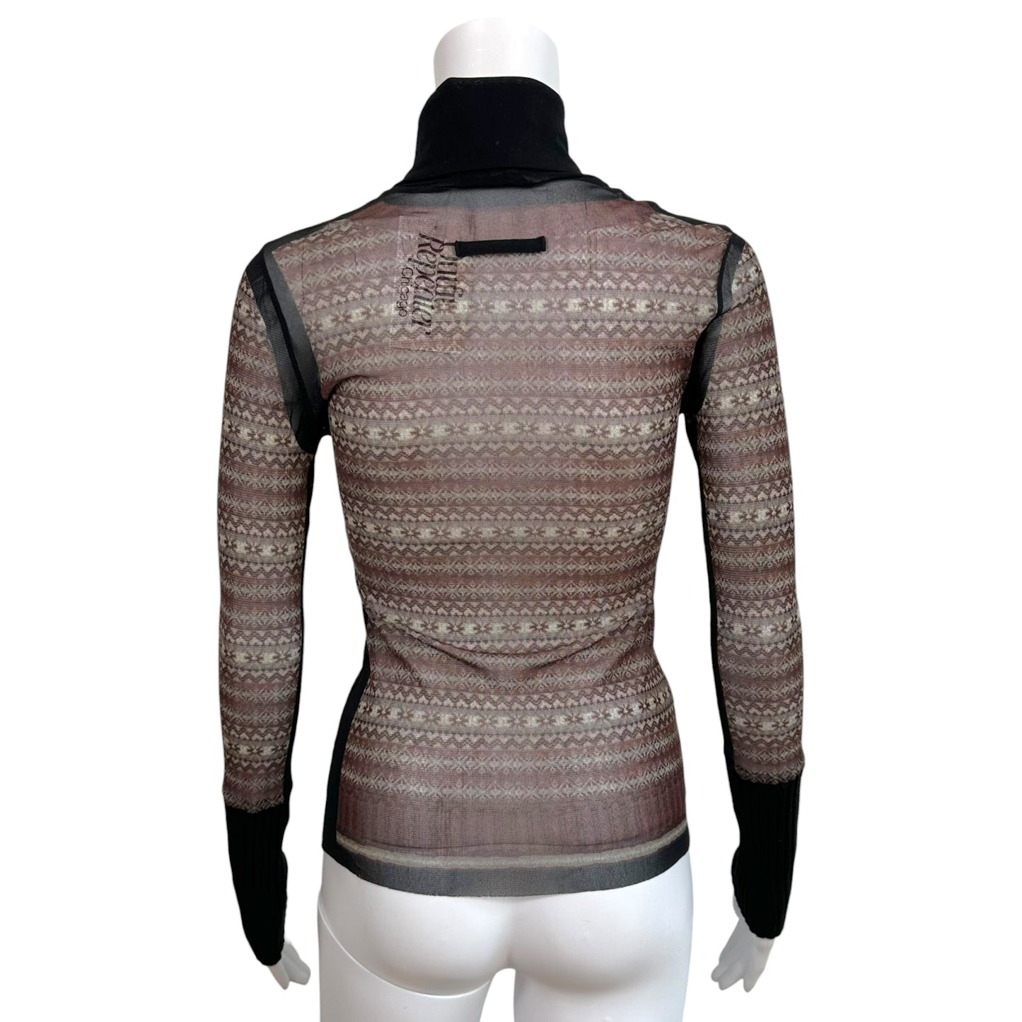 Jean Paul Gaultier Brown & Gray Nordic Print Mesh Longsleeve Top