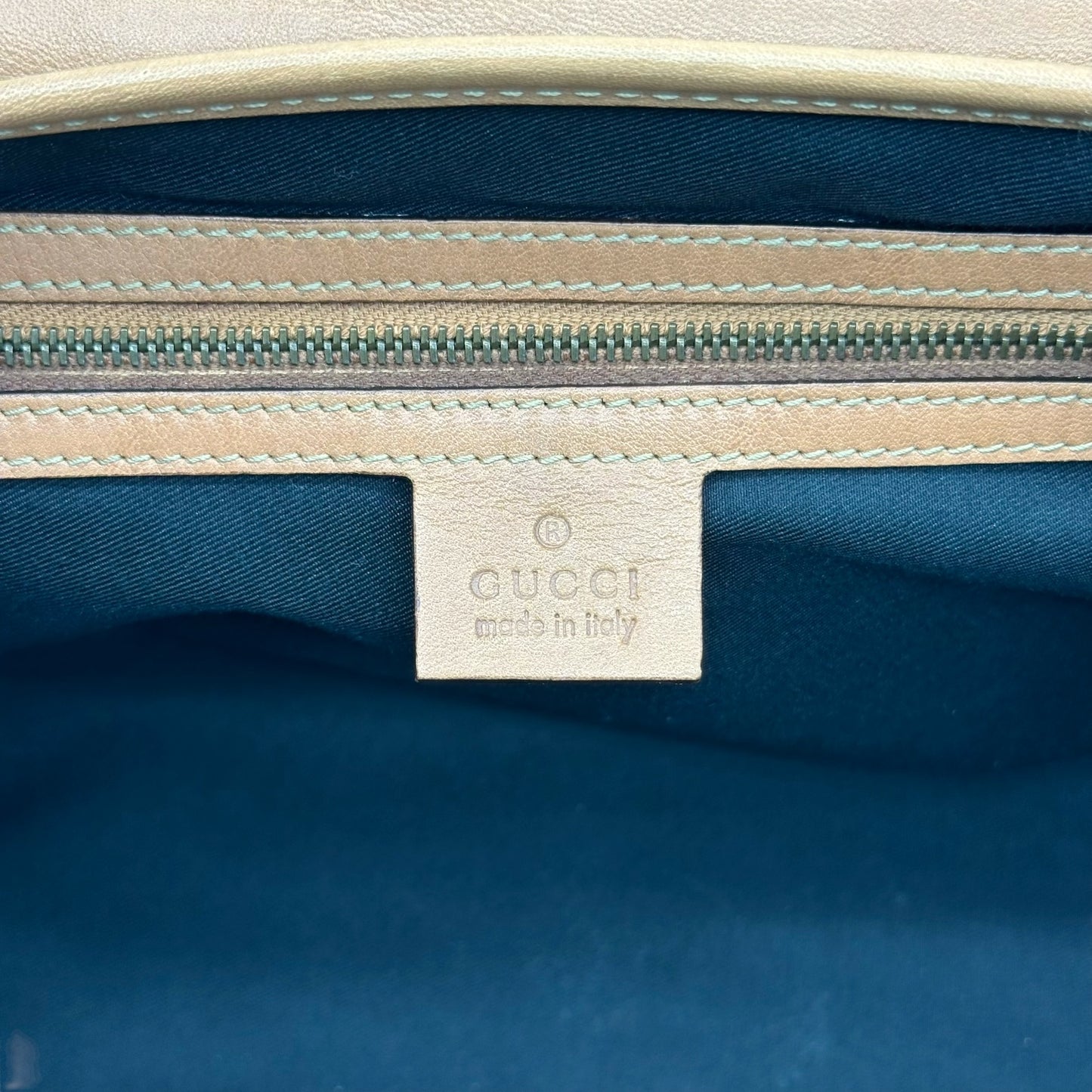 Gucci Tan Leather & Black Canvas Studded Bamboo Bullet Bag