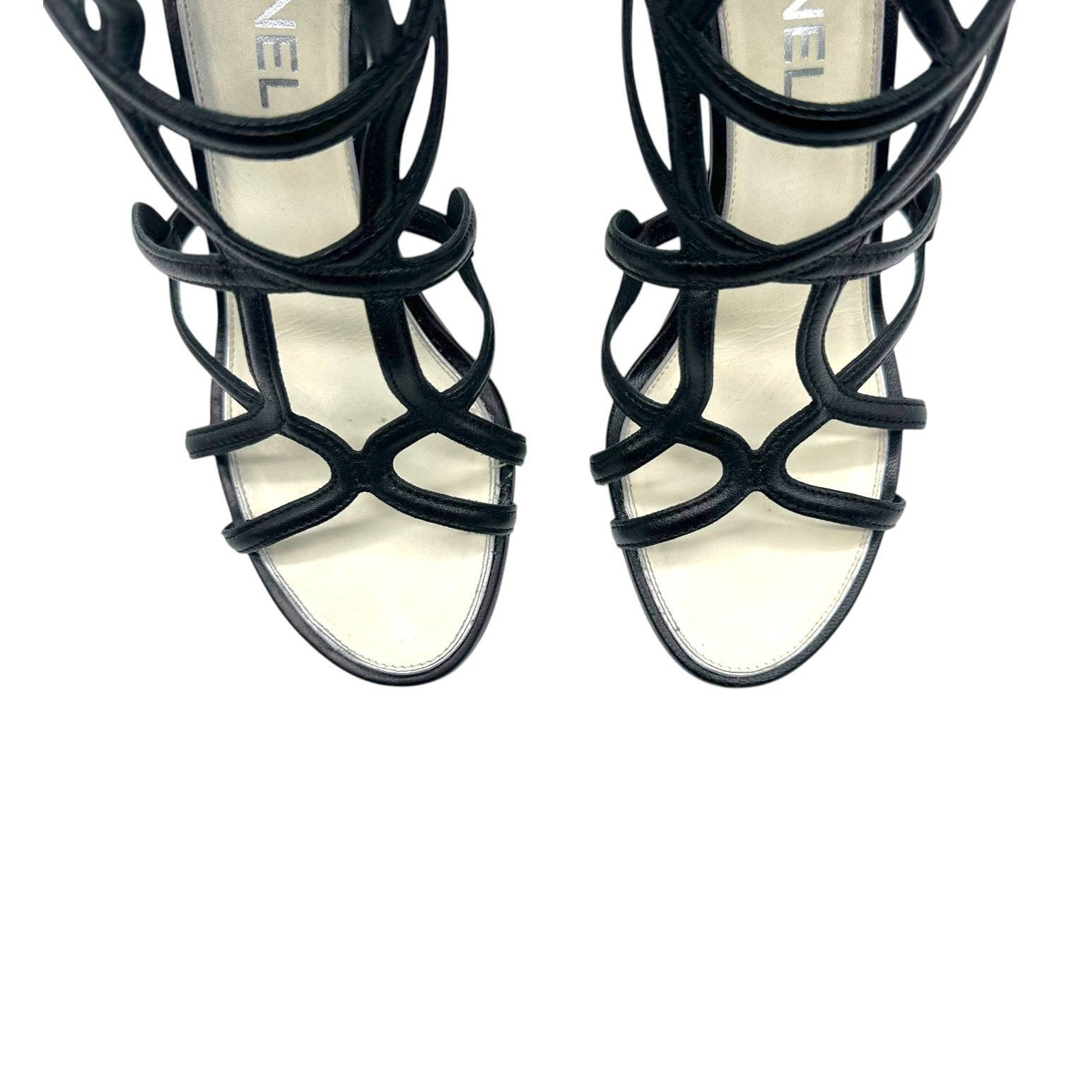 Chanel Black Leather Knee High Gladiator Wedge Sandals