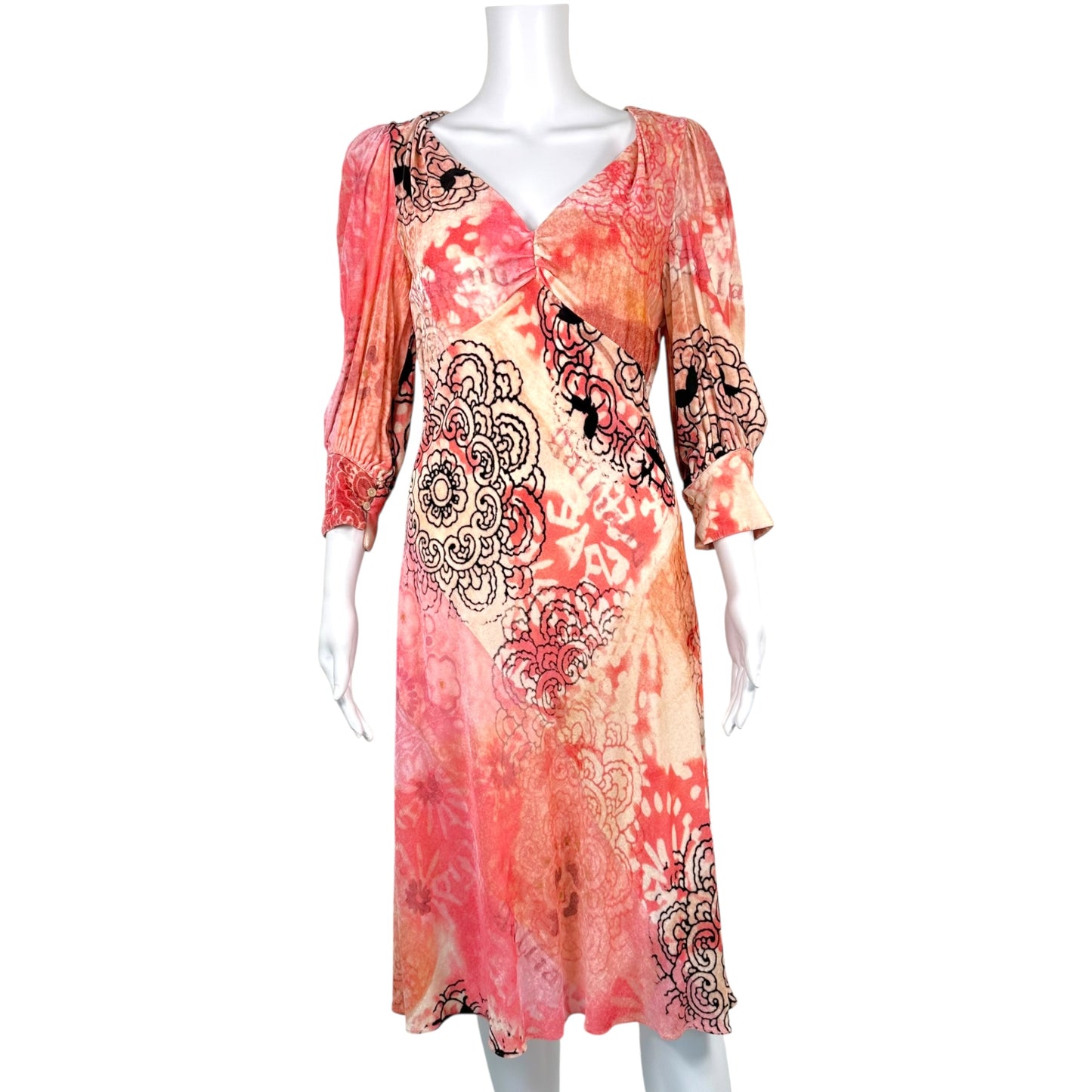 Galliano Pink Floral Printed Midi Dress