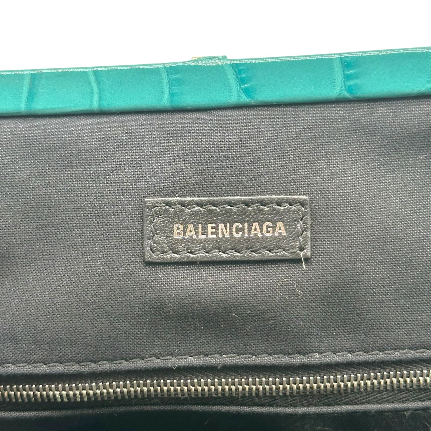 Balenciaga Turquoise Blue Croc Embossed Kisslock Shoulder Bag