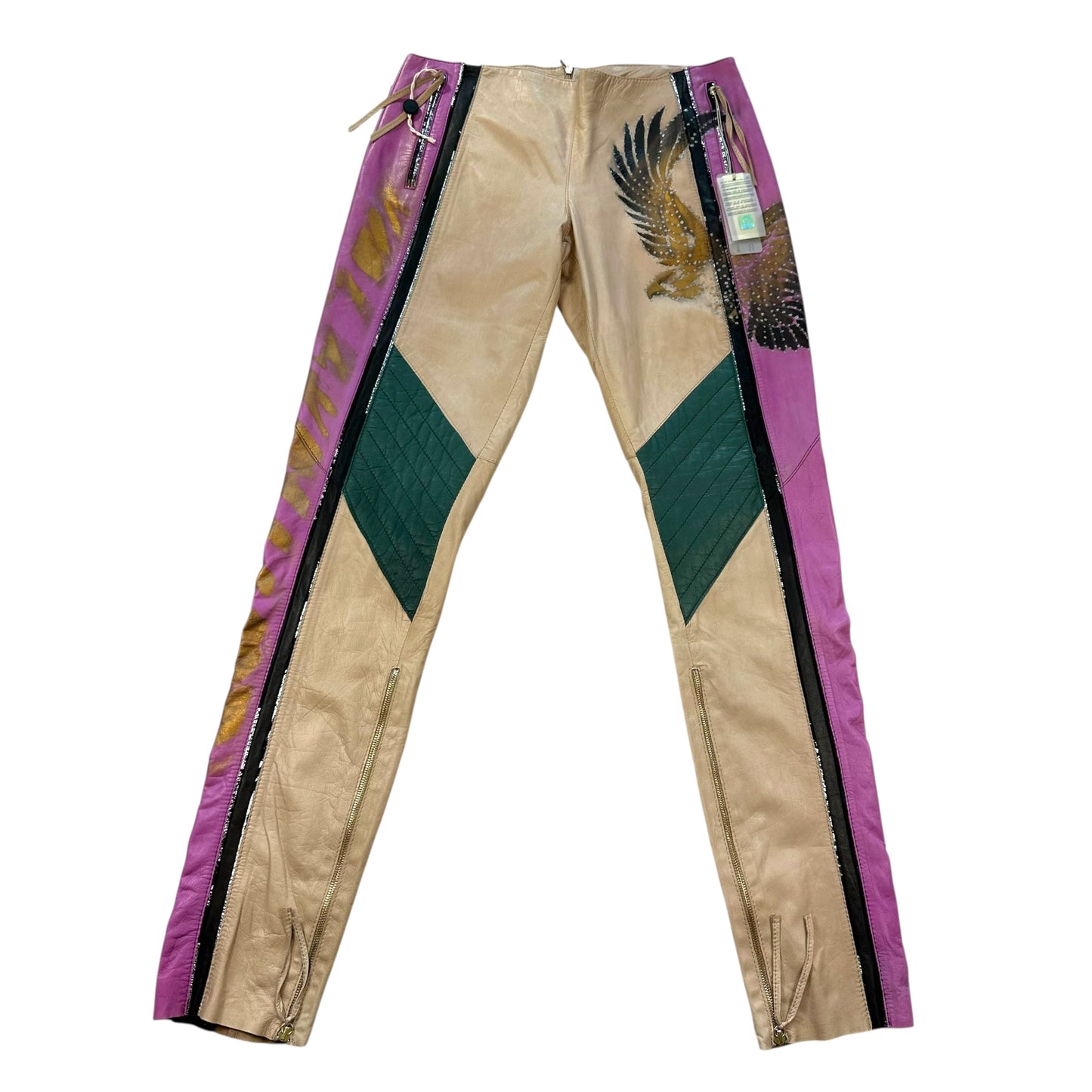 Roberto Cavalli Fall 2003 Runway Goddess Patchwork Leather Moto Pants NEW
