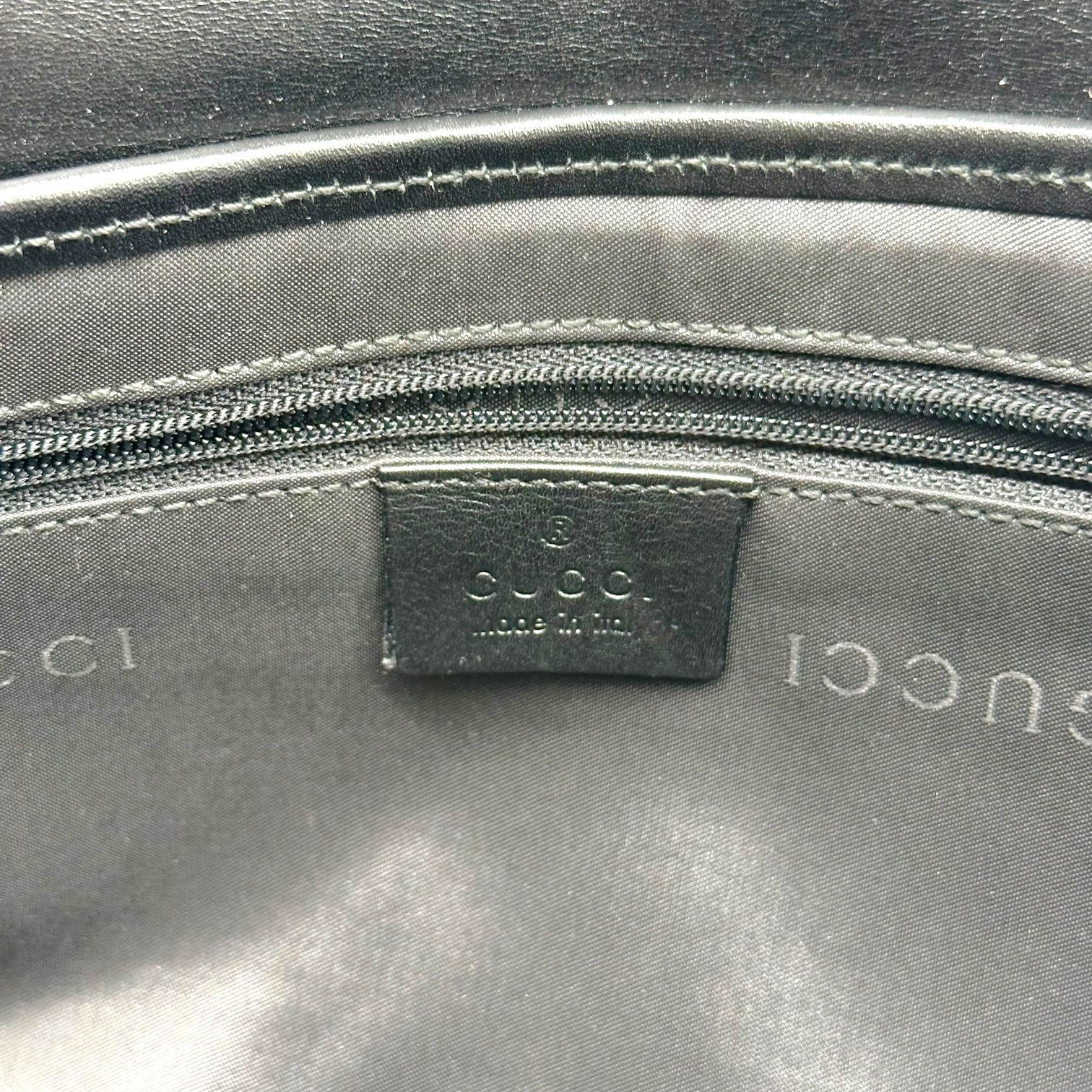 Gucci Shoulder Bag Black Monogram Gold Chain Tiger Charm