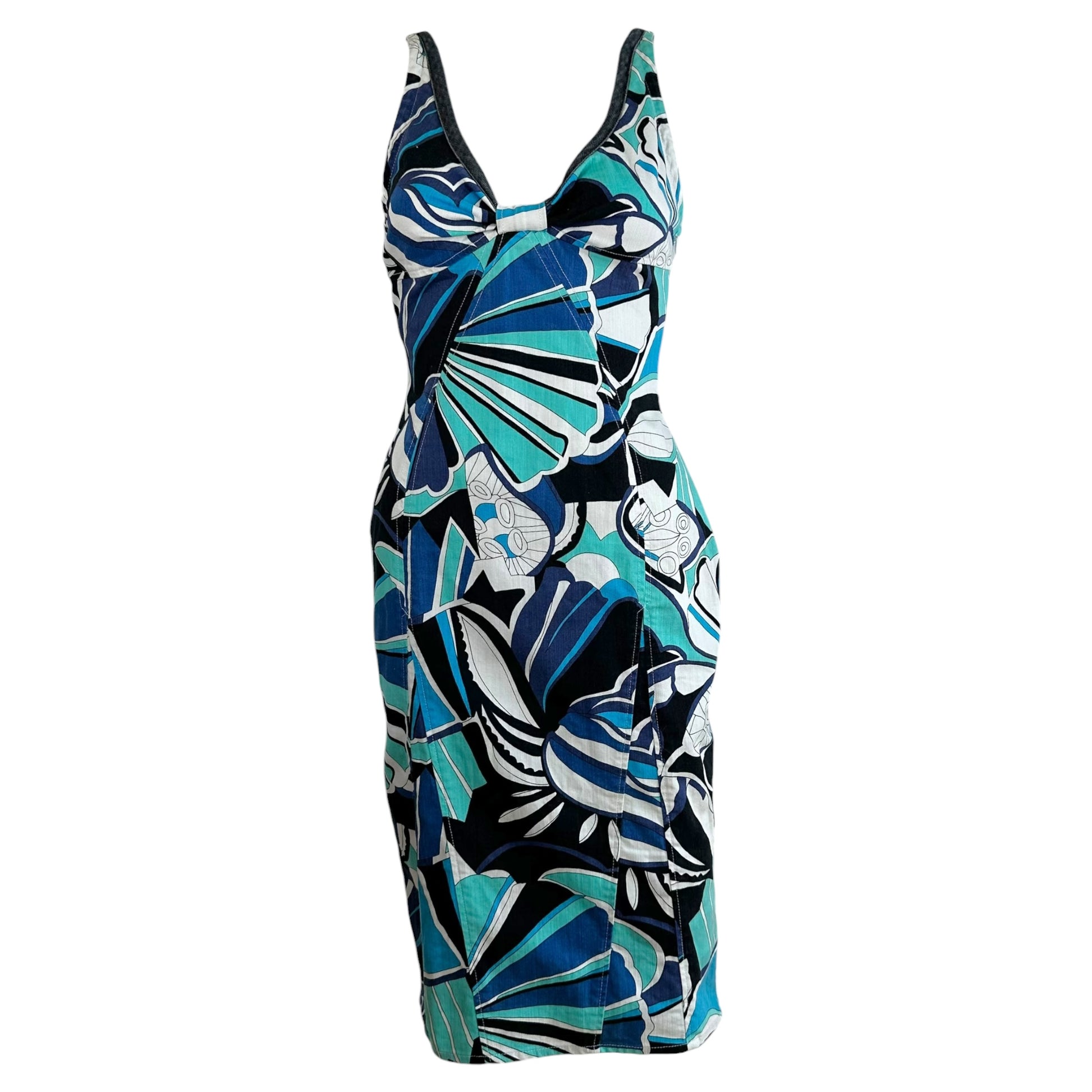 D&G Denim Blue Floral Print Midi Dress