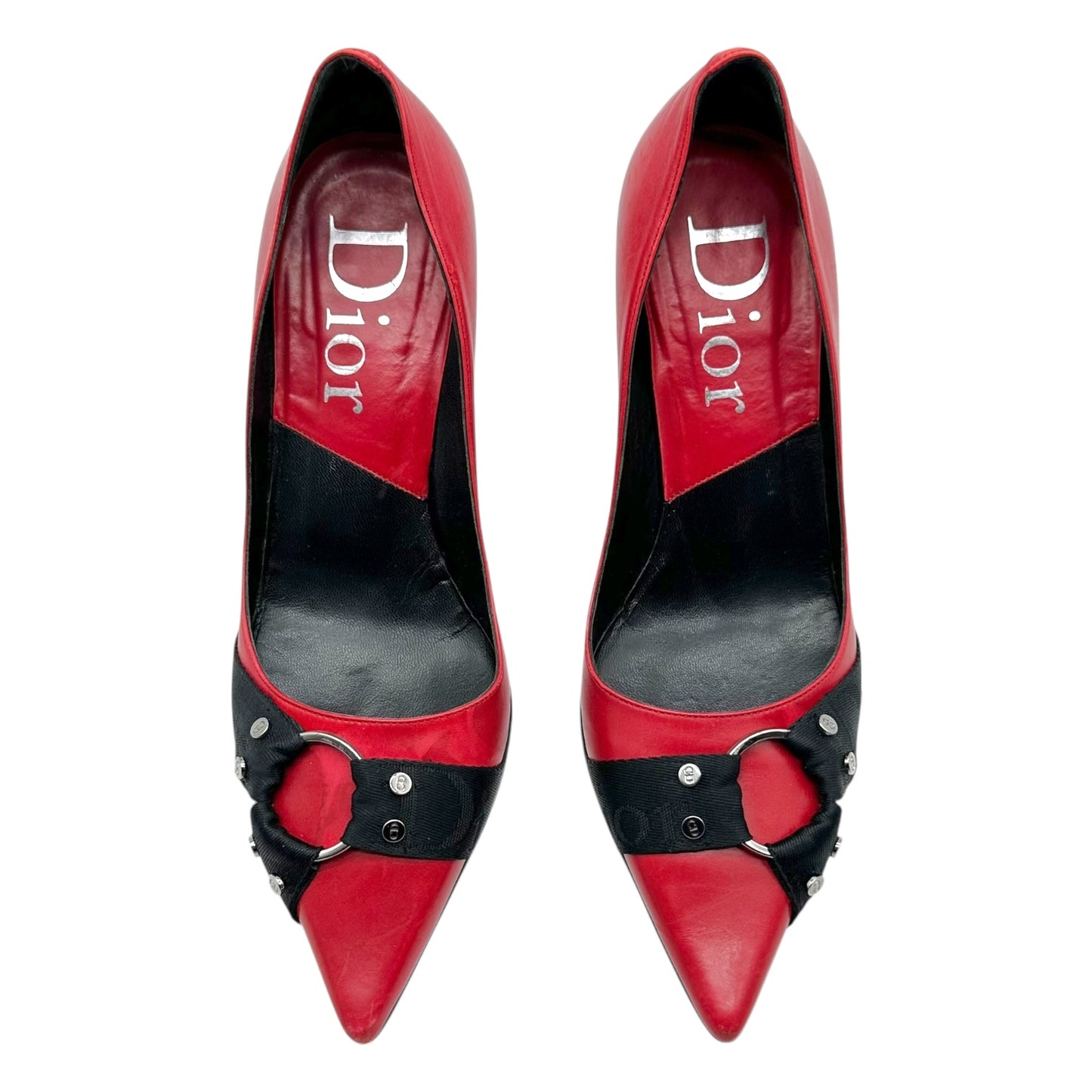 Christian Dior Hardcore Red & Black Logo Strap Heels