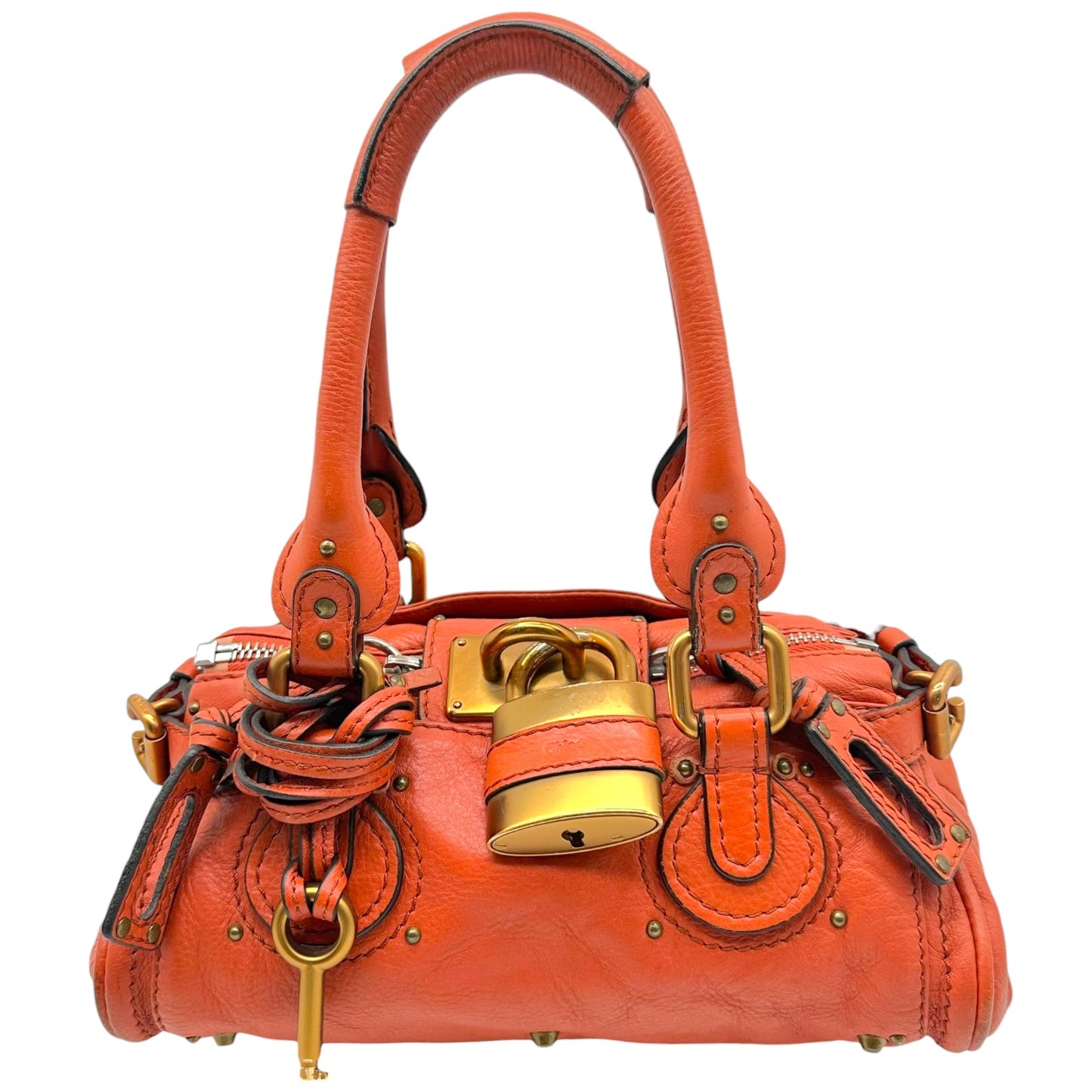 Chloé Terracota Orange & Gold Mini Paddington Shoulder Bag
