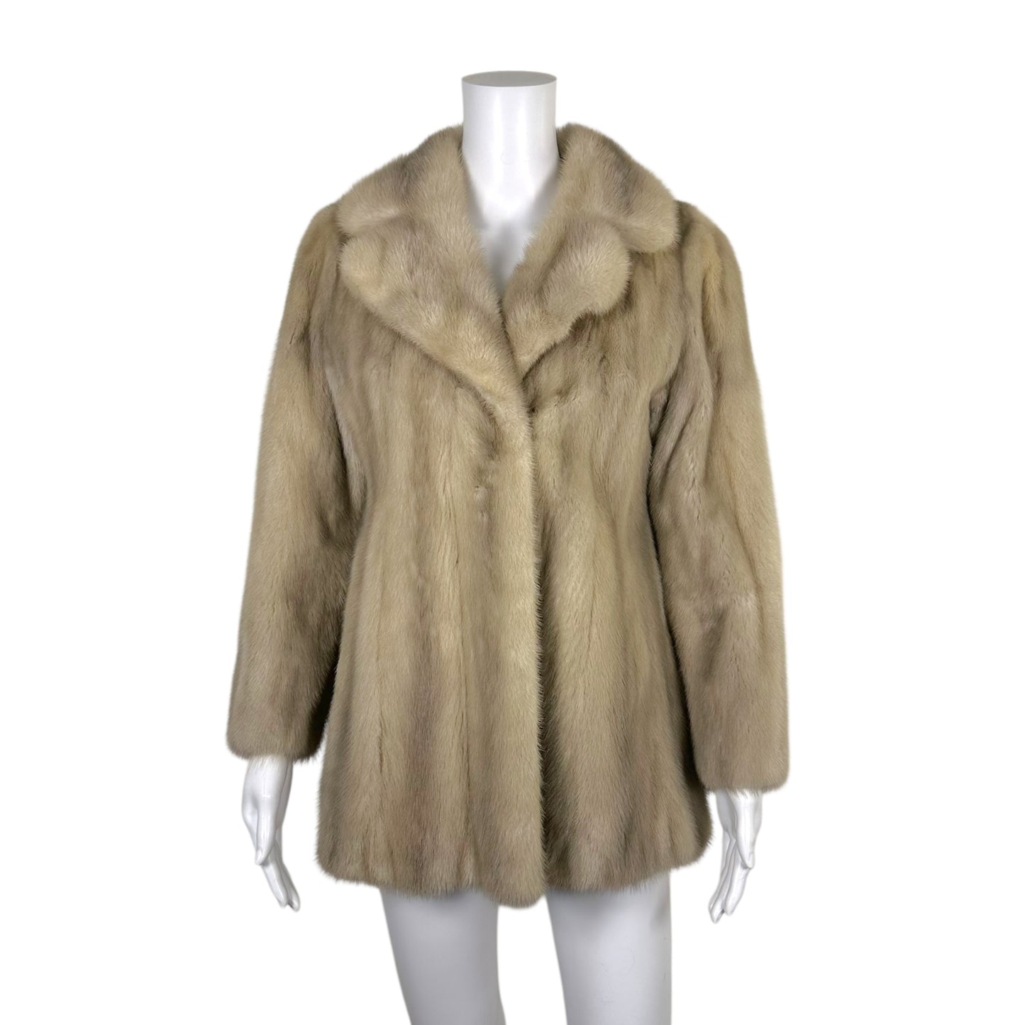 Saga Gray Mink Coat Open Front Notched Lapel XS