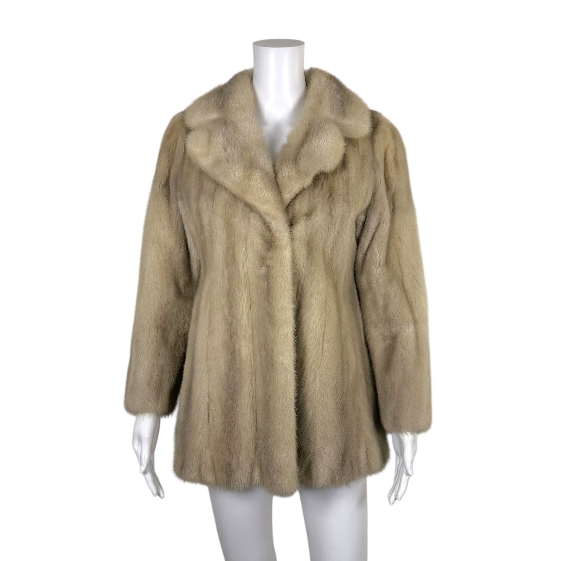 Saga Gray Mink Coat Open Front Notched Lapel XS