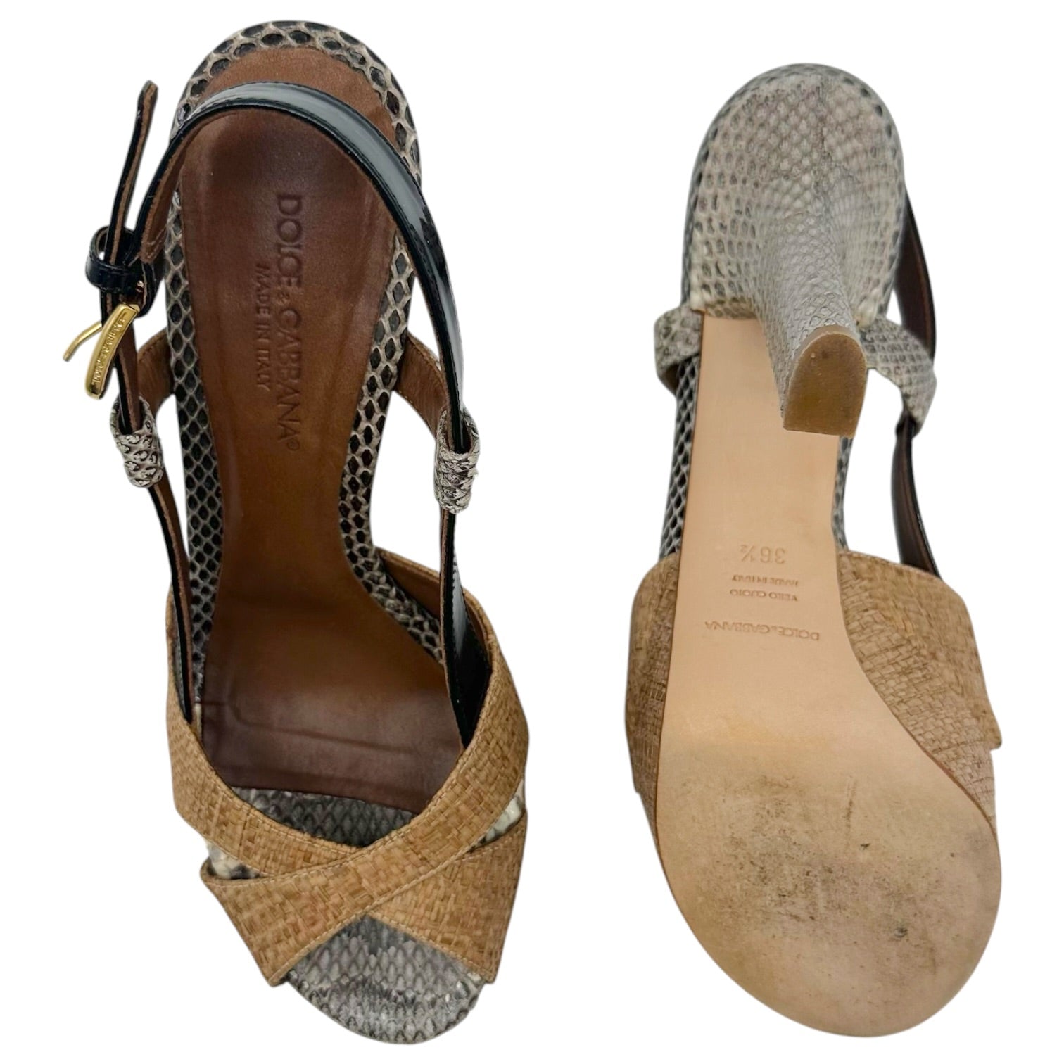 Dolce & Gabbana Raffia Python Platform Sandal Heels