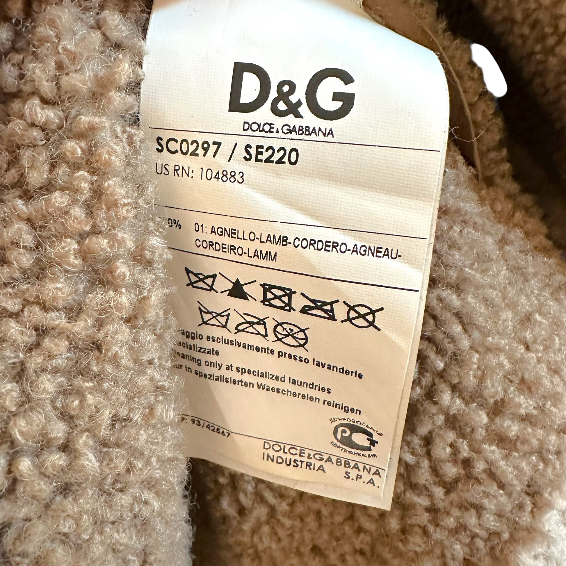 Dolce & Gabbana Tan Shearling Patent Leather Coat