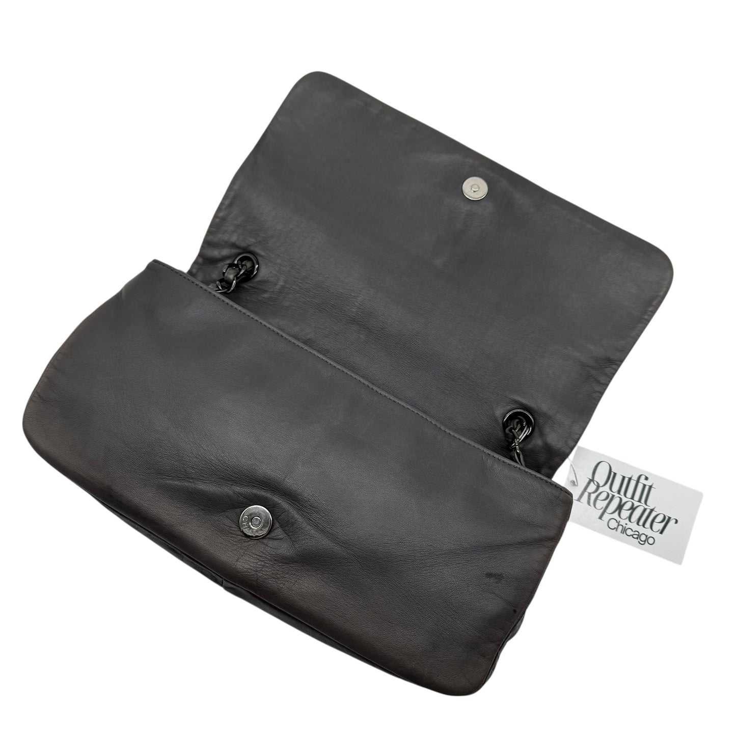 Chanel Gray & Black Studded CC Logo Lambskin Shoulder Bag 2008-09 - Outfit Repeater