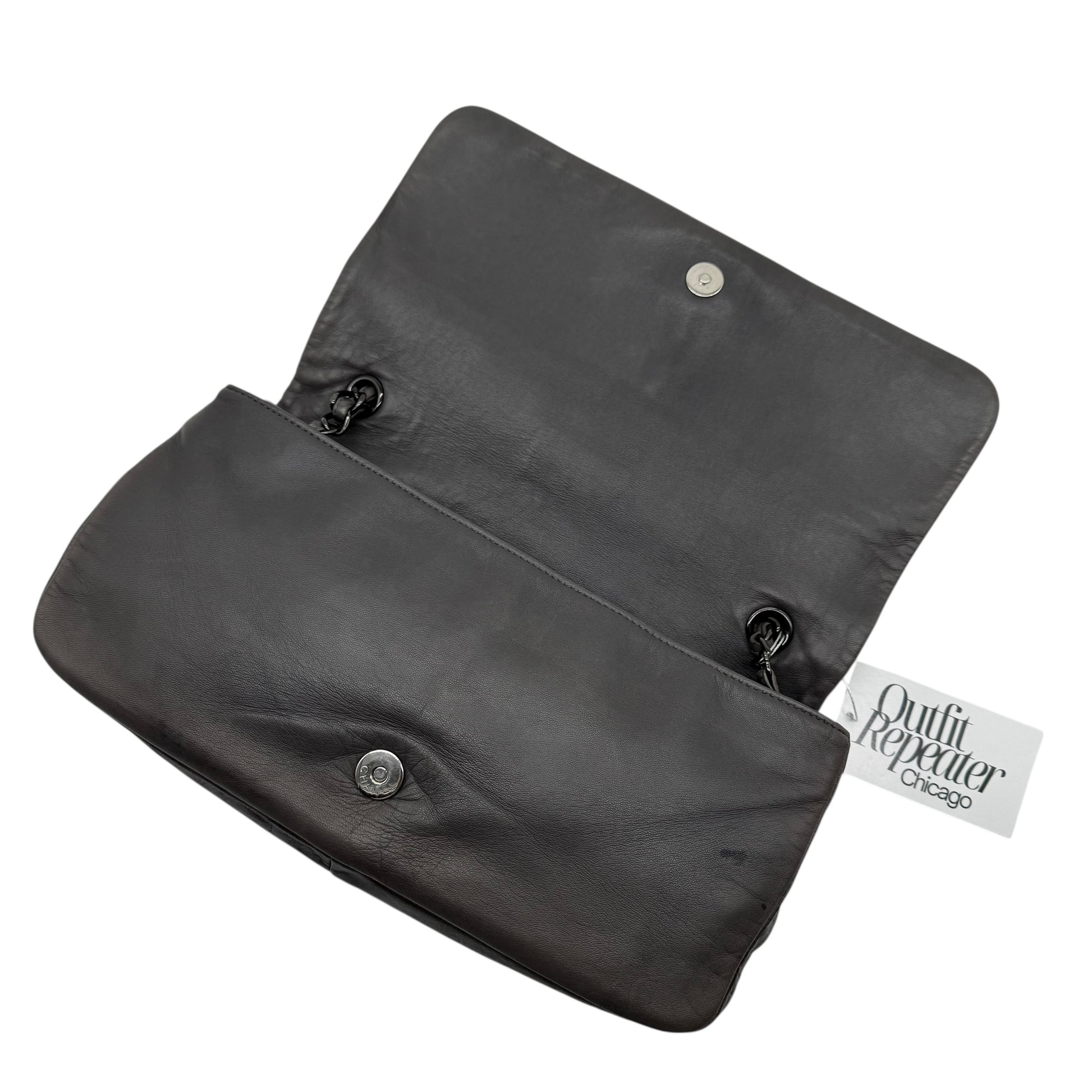 Chanel Gray & Black Studded CC Logo Lambskin Shoulder Bag 2008-09 - Outfit Repeater