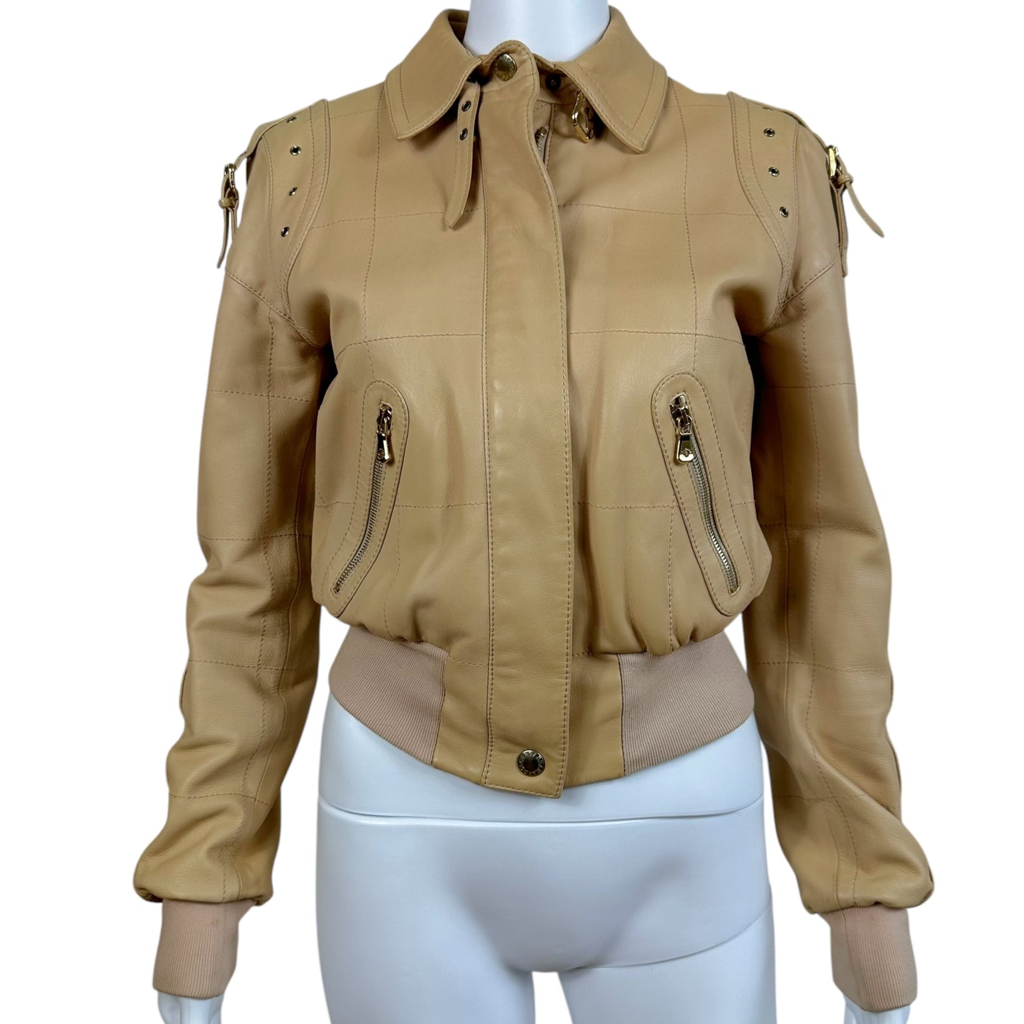 Dolce & Gabbana Beige Leather Bomber Jacket