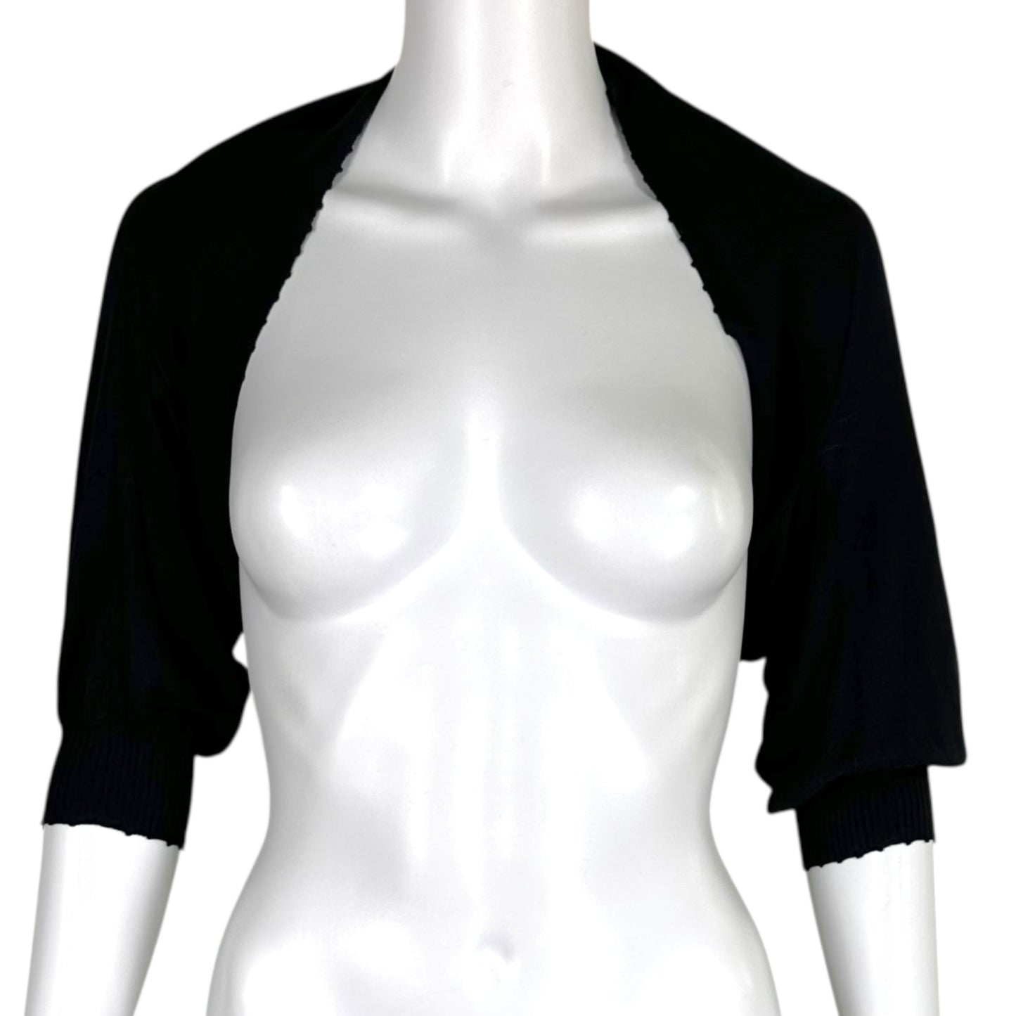 Galliano Black Silk Knit Rhinestone Logo 1/2 Sleeve Bolero