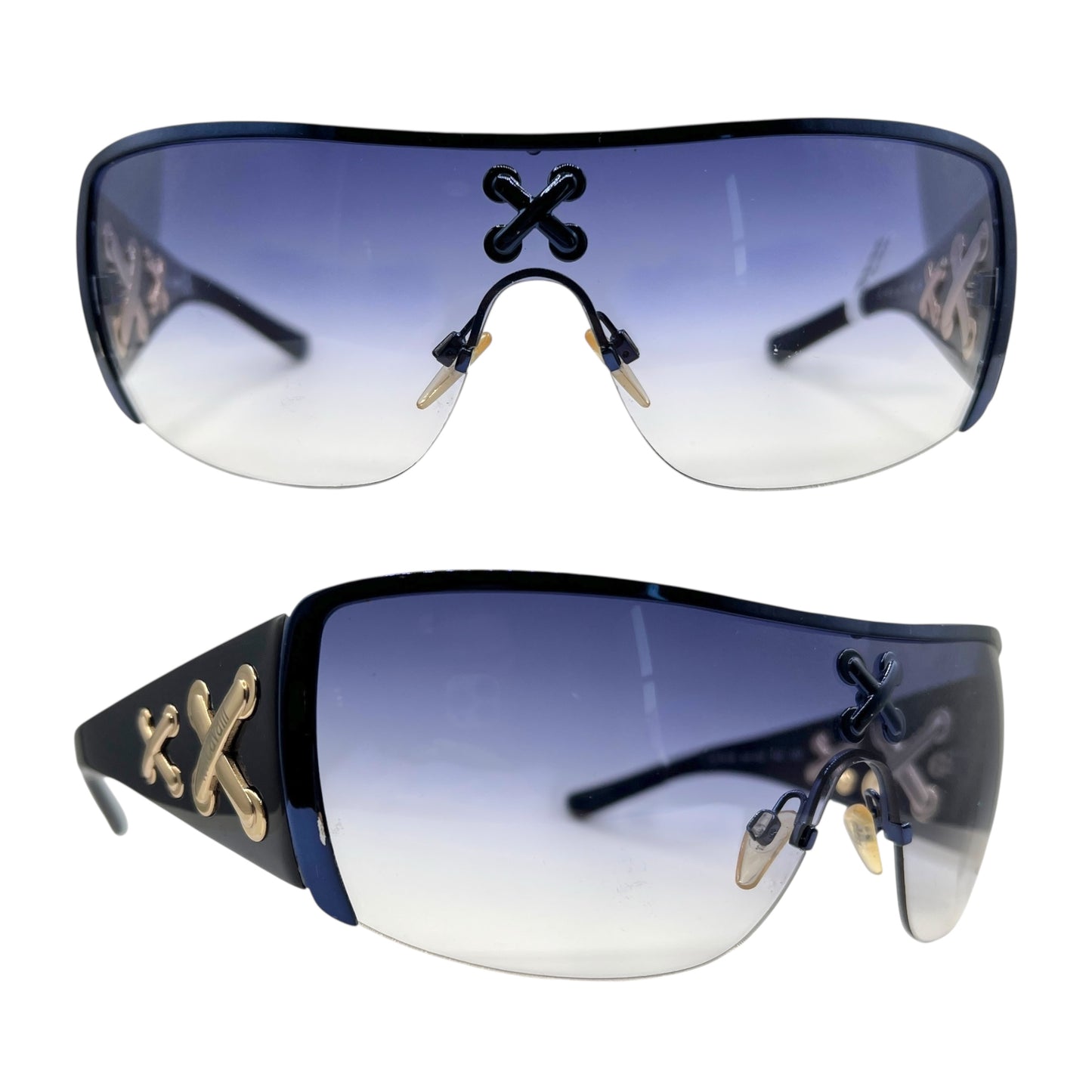 Just Cavalli Roberto Cavalli Blue & Gold 'Lace Up' Shield Sunglasses JC141S
